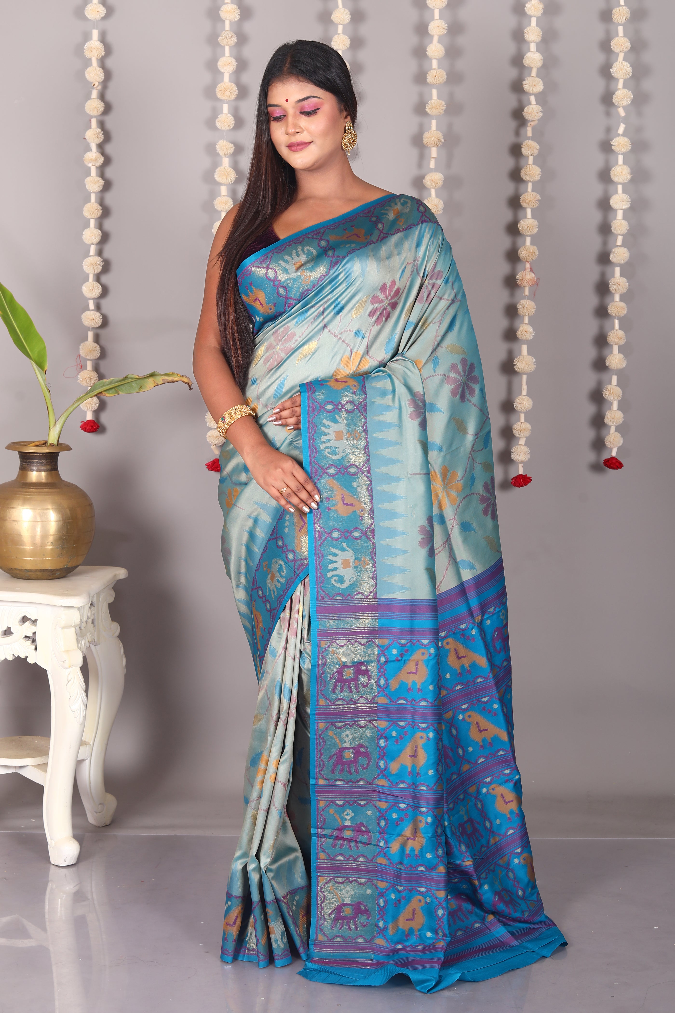 Sea Green Blended Ikkat Silk Saree - Keya Seth Exclusive