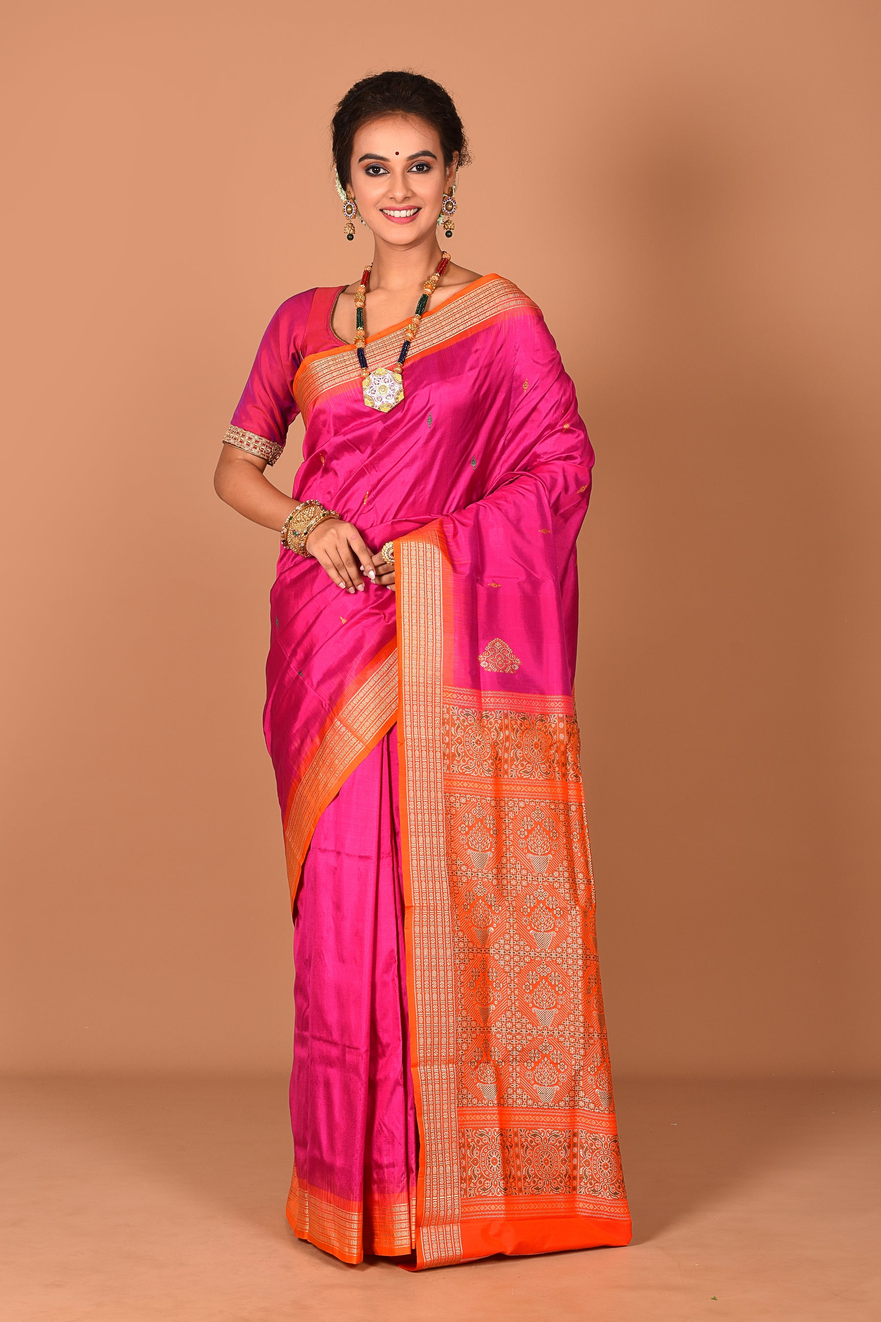 Deep Pink Pure Bomkai Saree - Keya Seth Exclusive