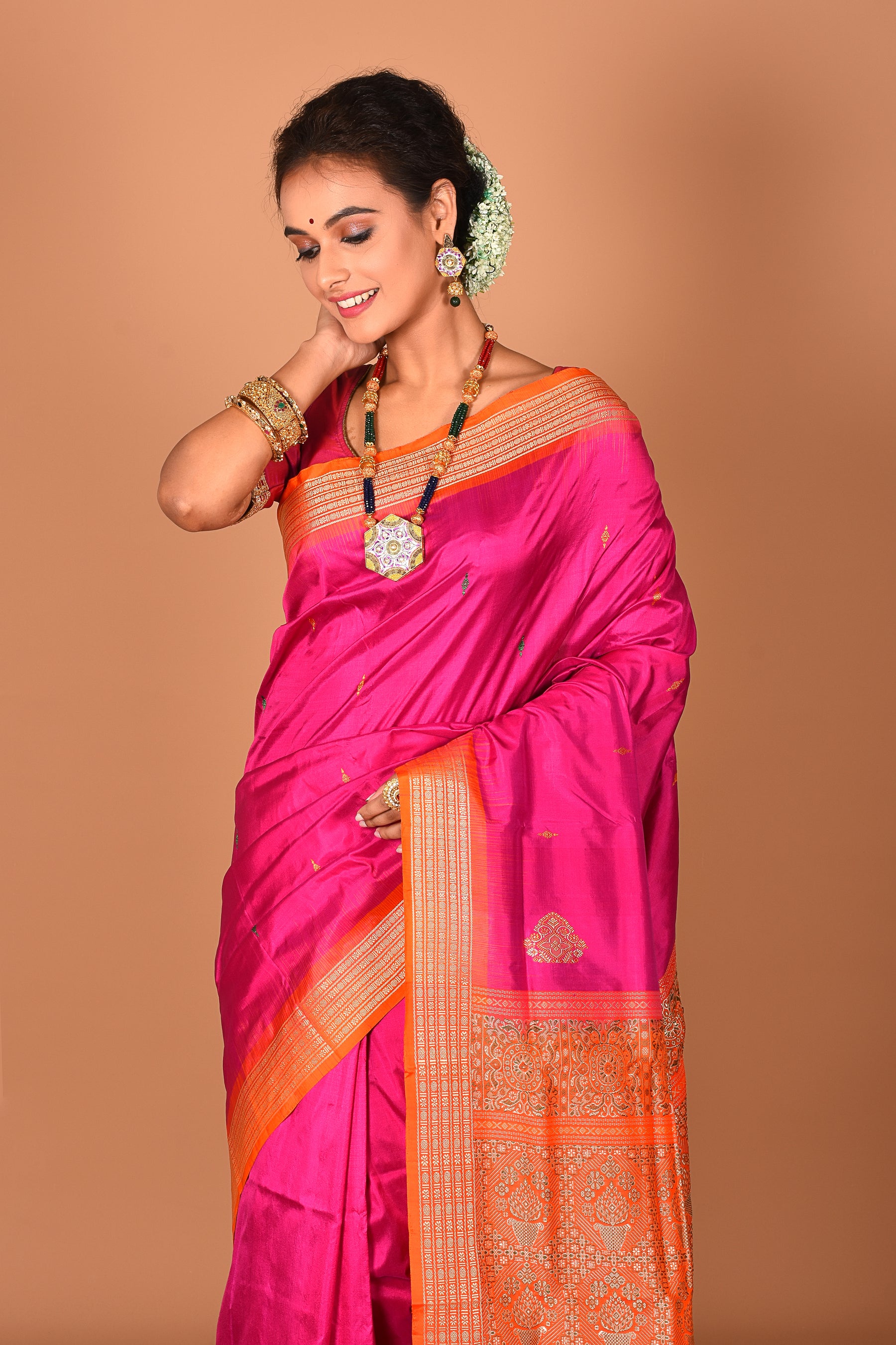 Deep Pink Pure Bomkai Saree - Keya Seth Exclusive