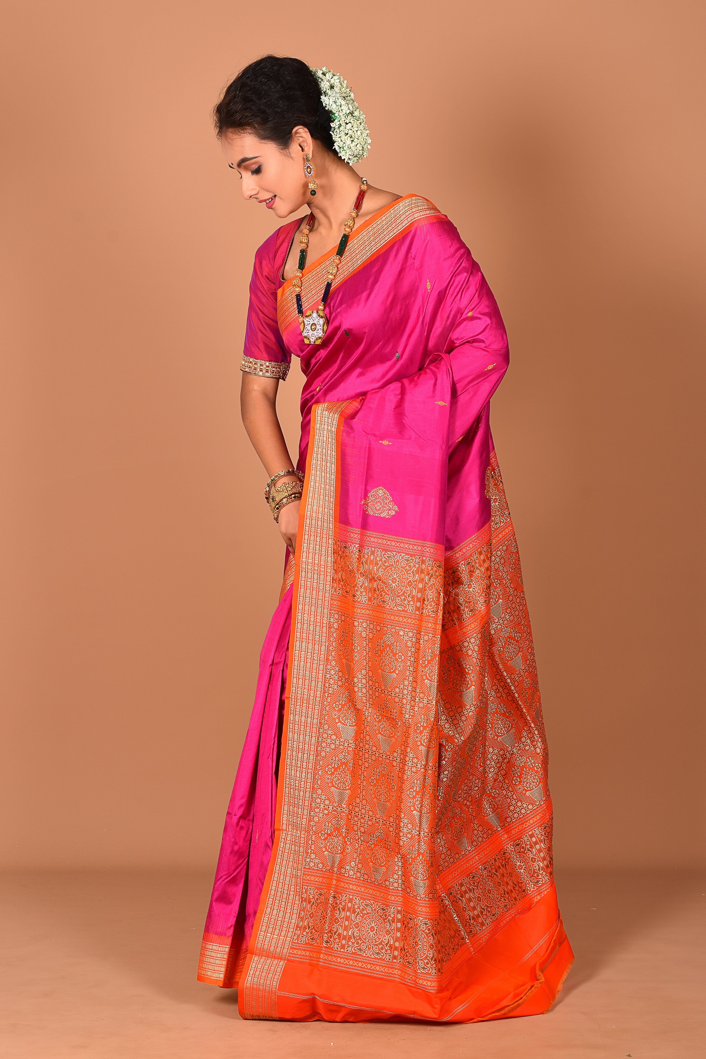 Deep Pink Pure Bomkai Saree - Keya Seth Exclusive