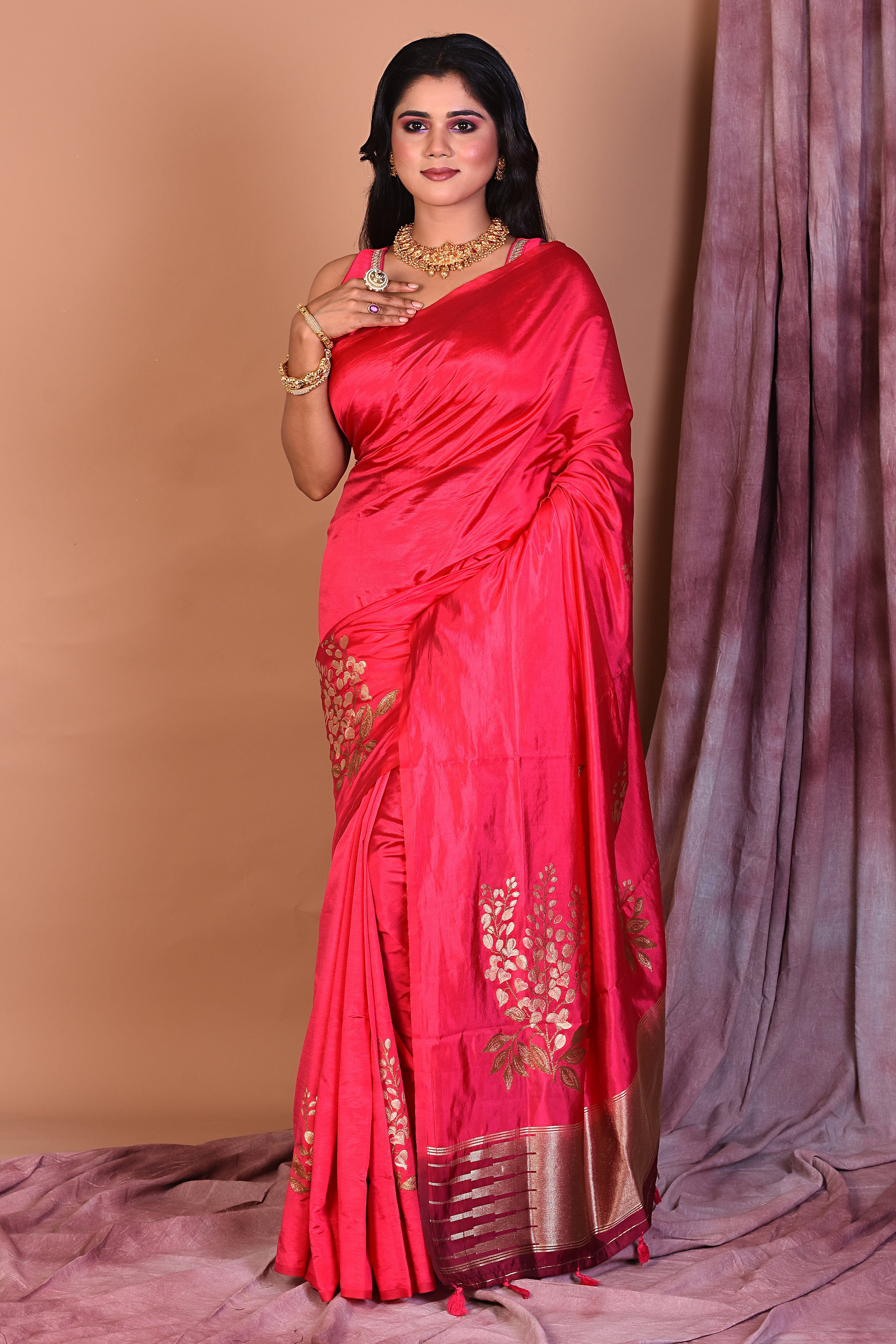 Pink Borderless Art Silk Saree - Keya Seth Exclusive