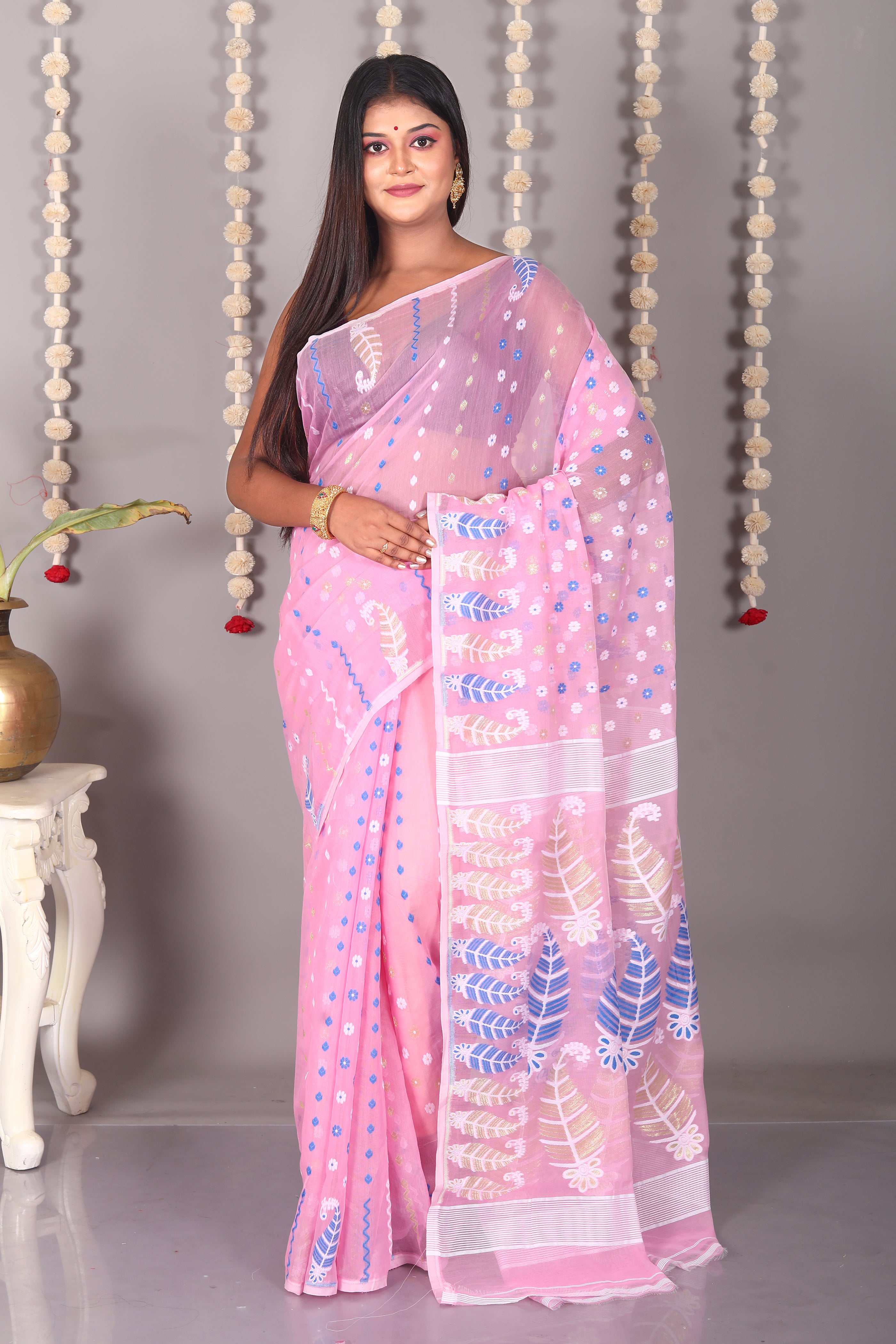 Pink Cotton Jamdani Saree - Keya Seth Exclusive