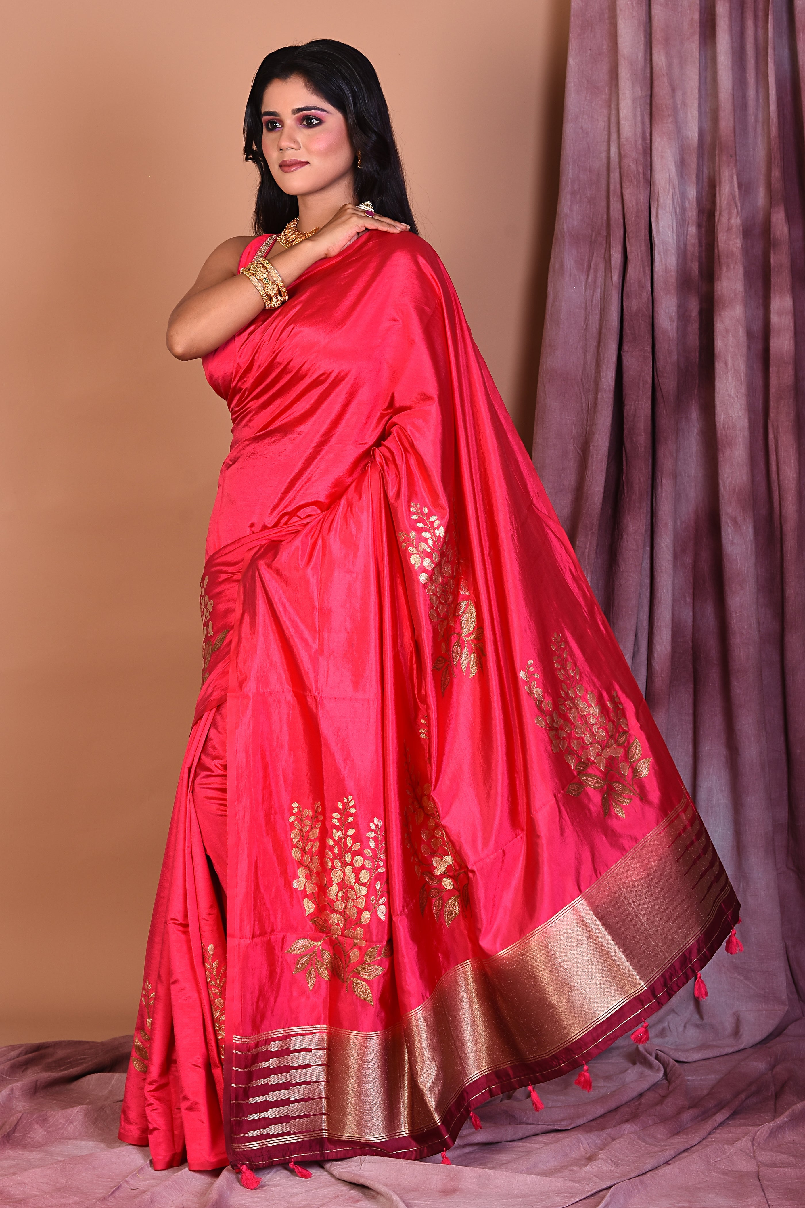 Pink Borderless Art Silk Saree - Keya Seth Exclusive