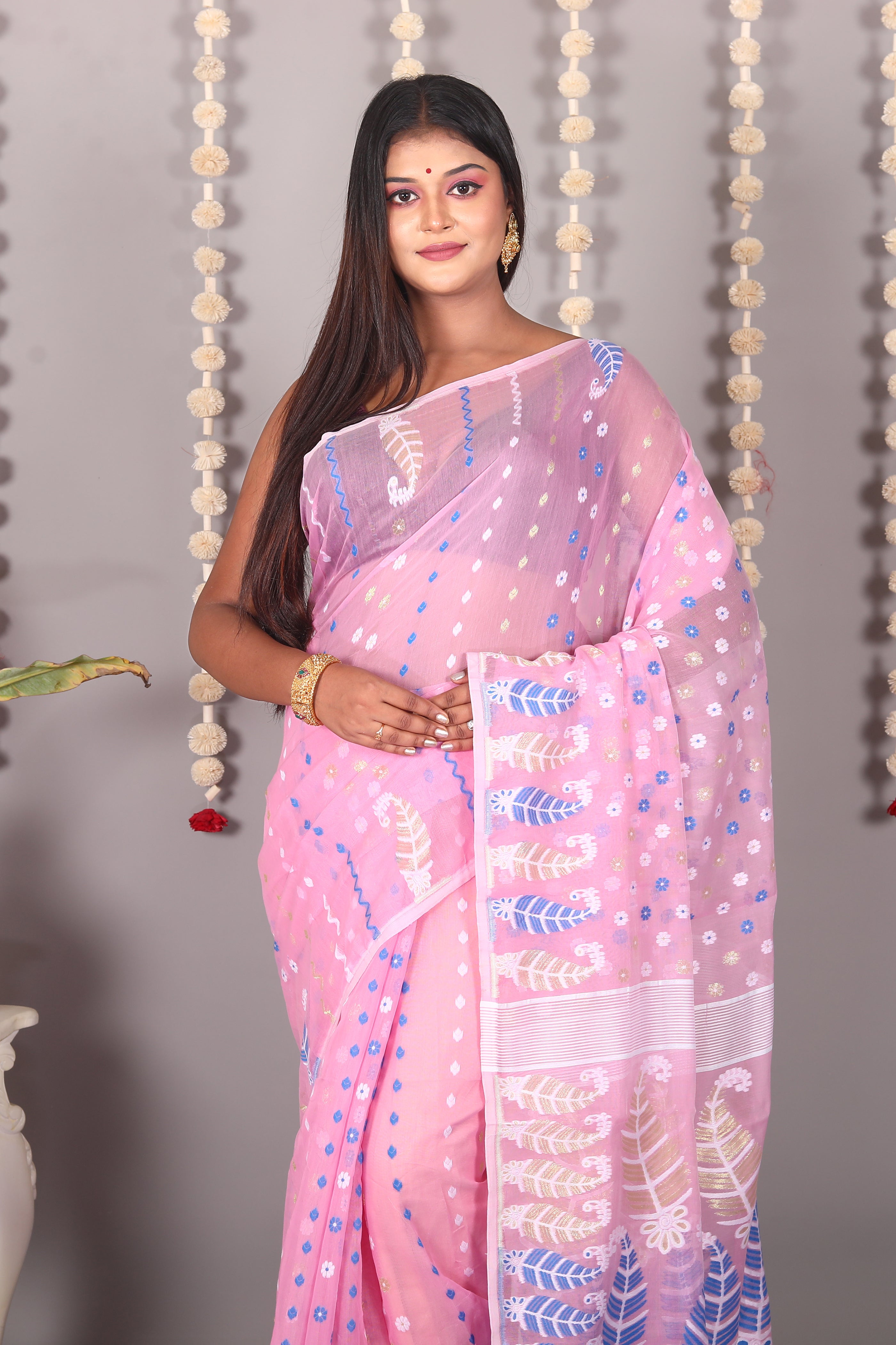 Pink Cotton Jamdani Saree - Keya Seth Exclusive