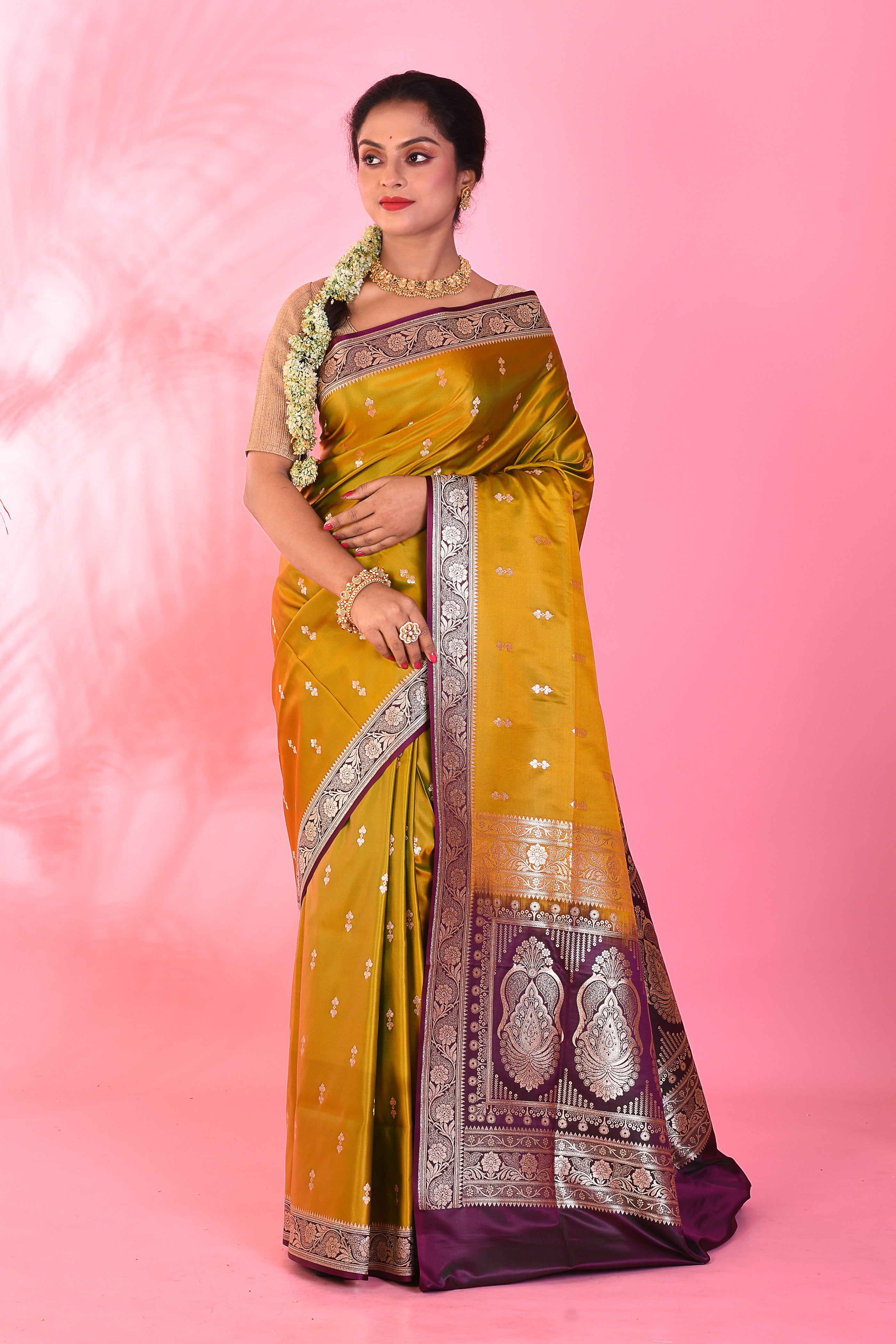 Olive Mushroo Silk Saree - Keya Seth Exclusive