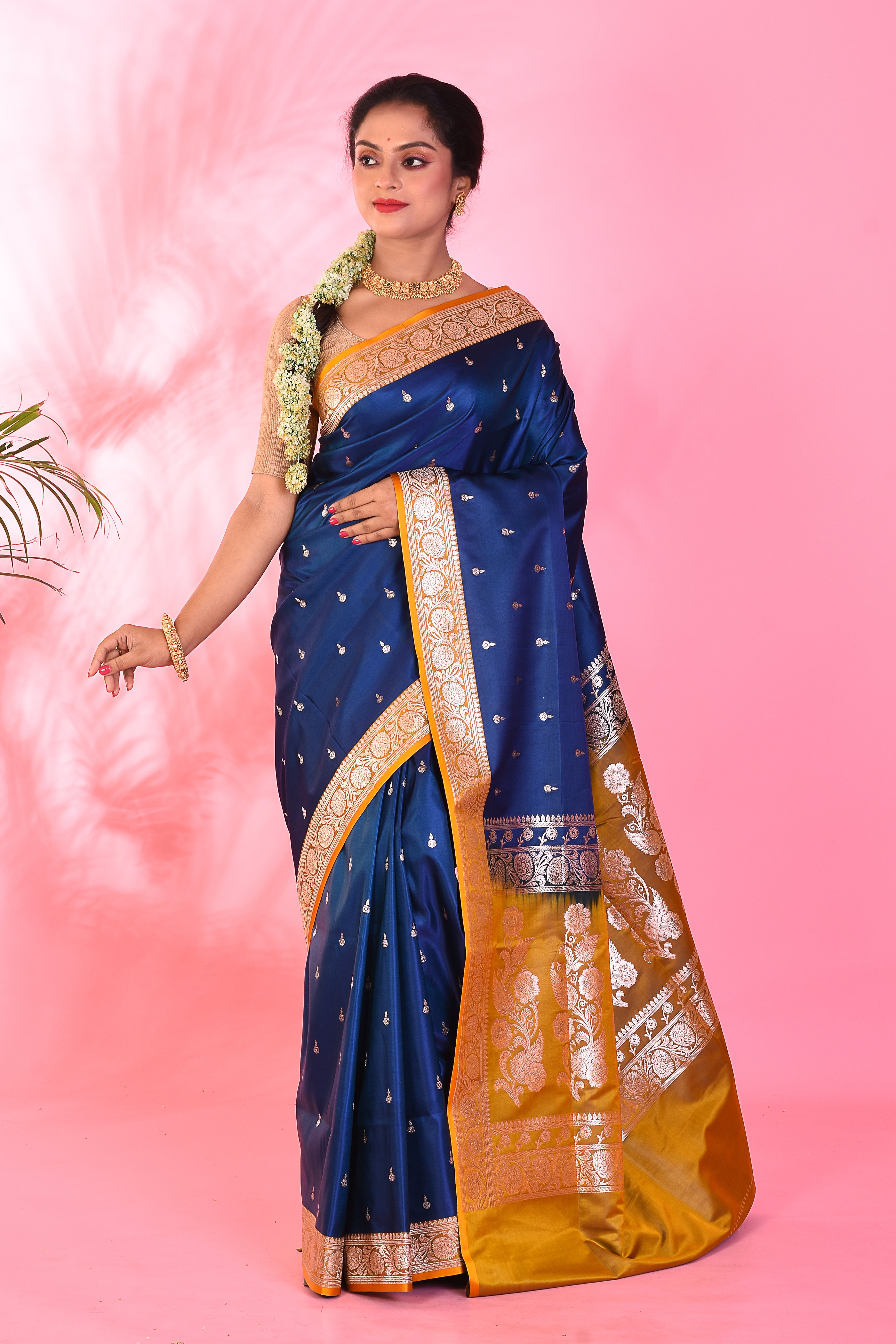 Navy Blue Mushroo Silk Saree - Keya Seth Exclusive