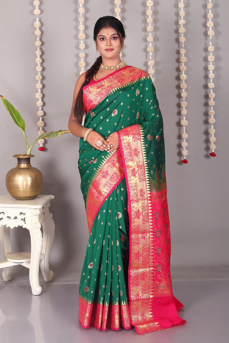 Bottle Green Blended Kanjivaram Silk Saree - Keya Seth Exclusive