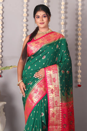 Bottle Green Blended Kanjivaram Silk Saree - Keya Seth Exclusive