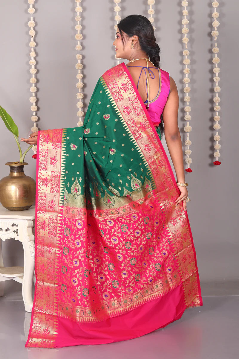 Bottle Green Blended Kanjivaram Silk Saree - Keya Seth Exclusive