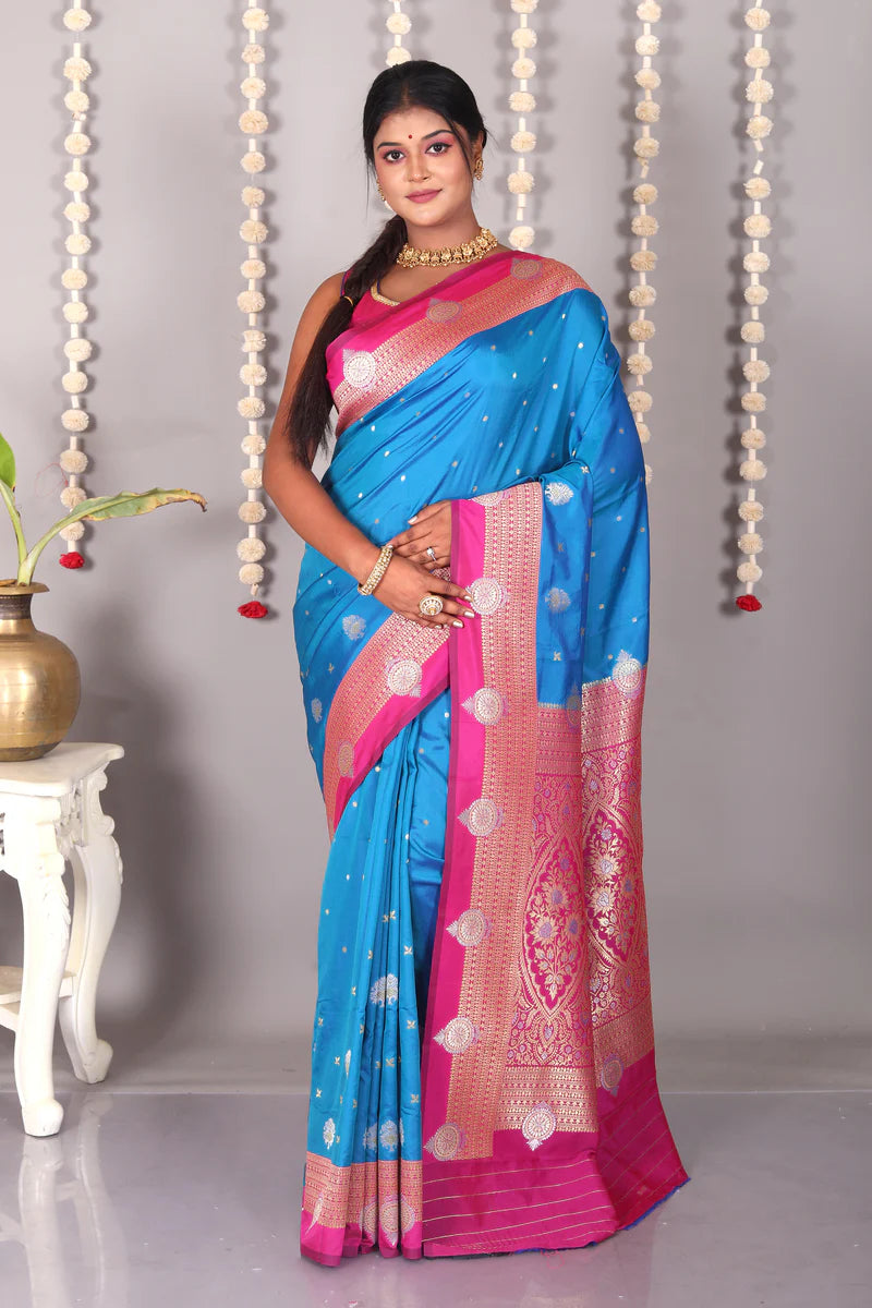 Blue Blended Katan Silk Saree - Keya Seth Exclusive