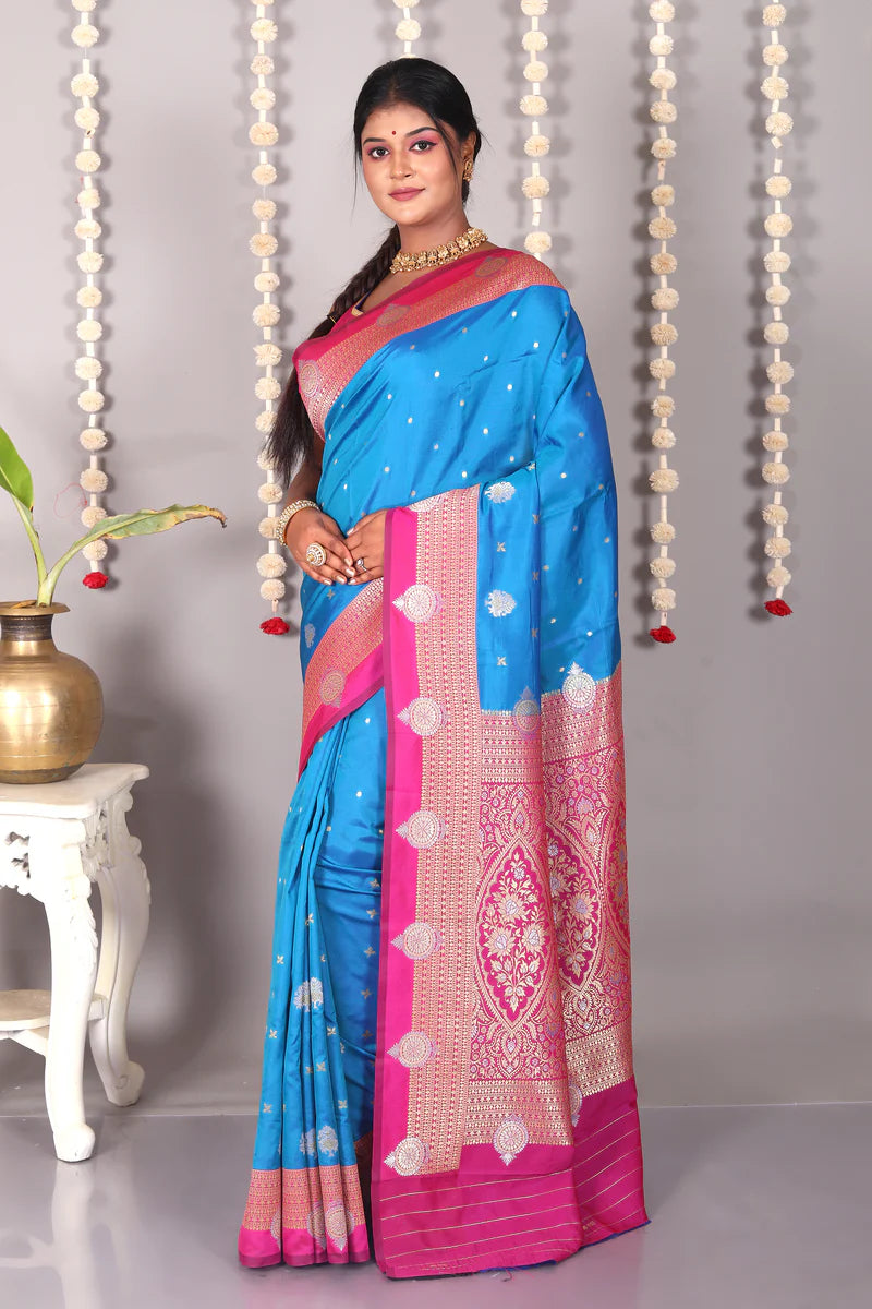 Blue Blended Katan Silk Saree - Keya Seth Exclusive