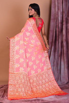 Peach Floral Soft Georgette Saree with Pink Borders - Keya Seth Exclusive