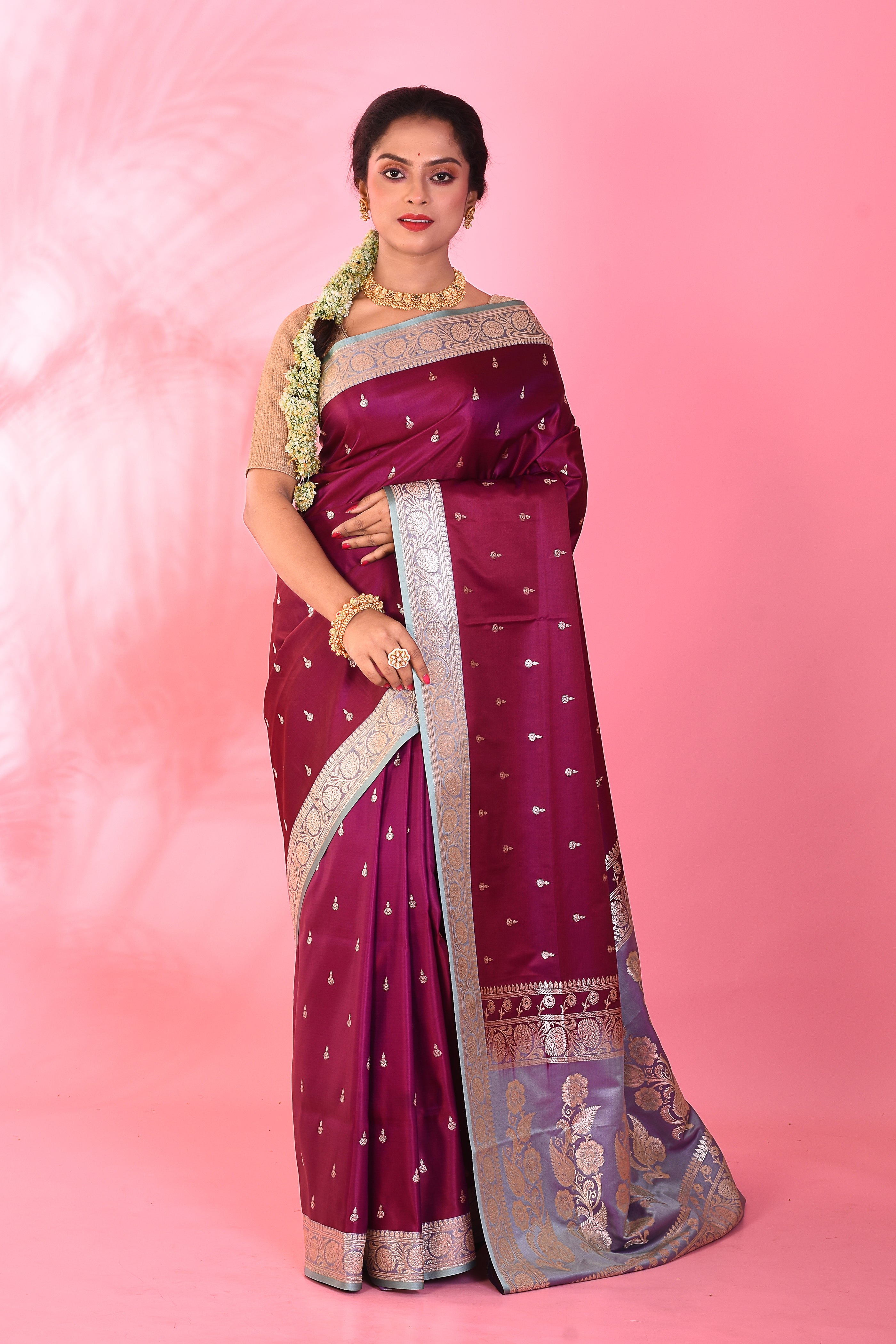 Wine Mushroo Silk Saree - Keya Seth Exclusive