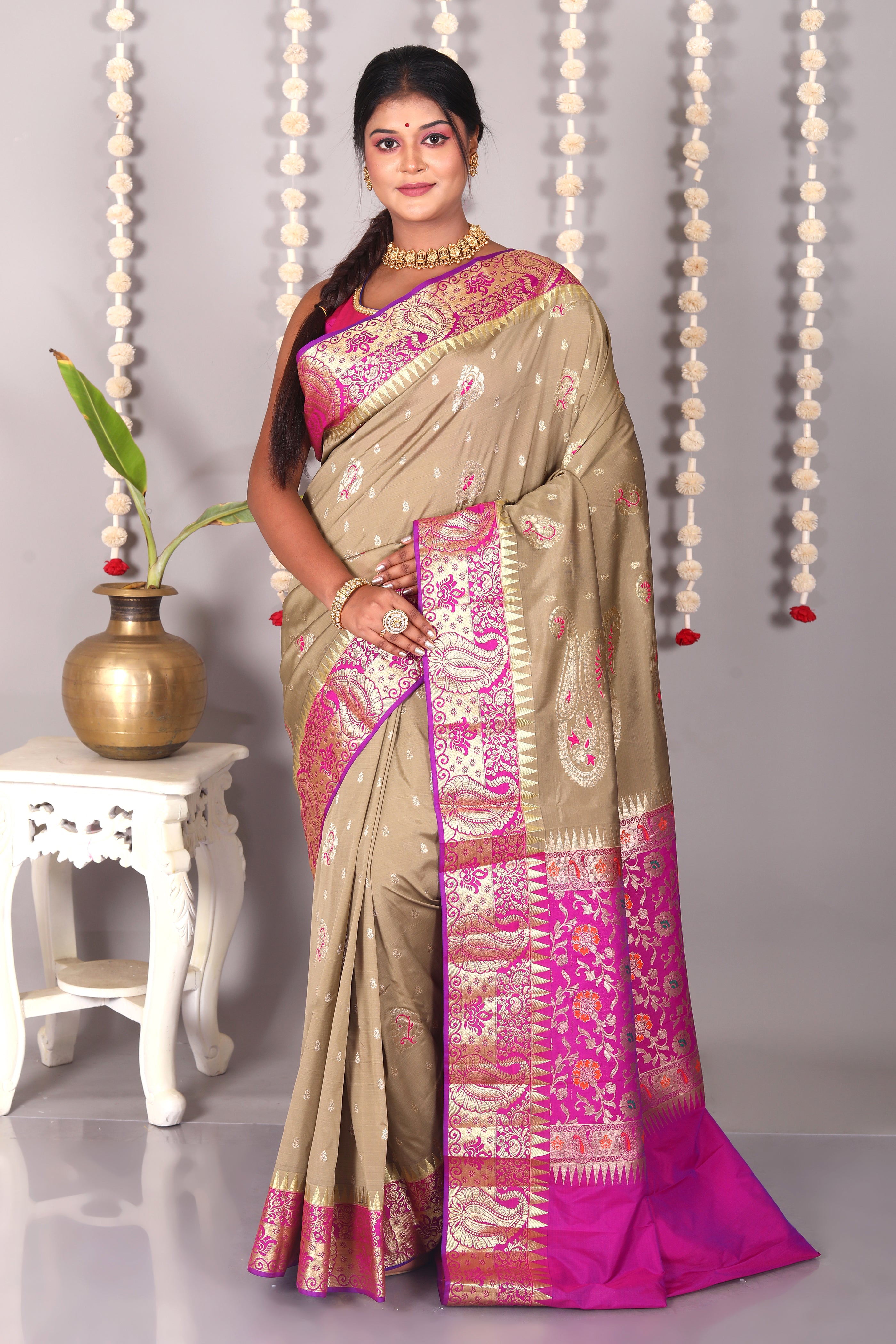 Beige Blended Kanjivaram Silk Saree - Keya Seth Exclusive