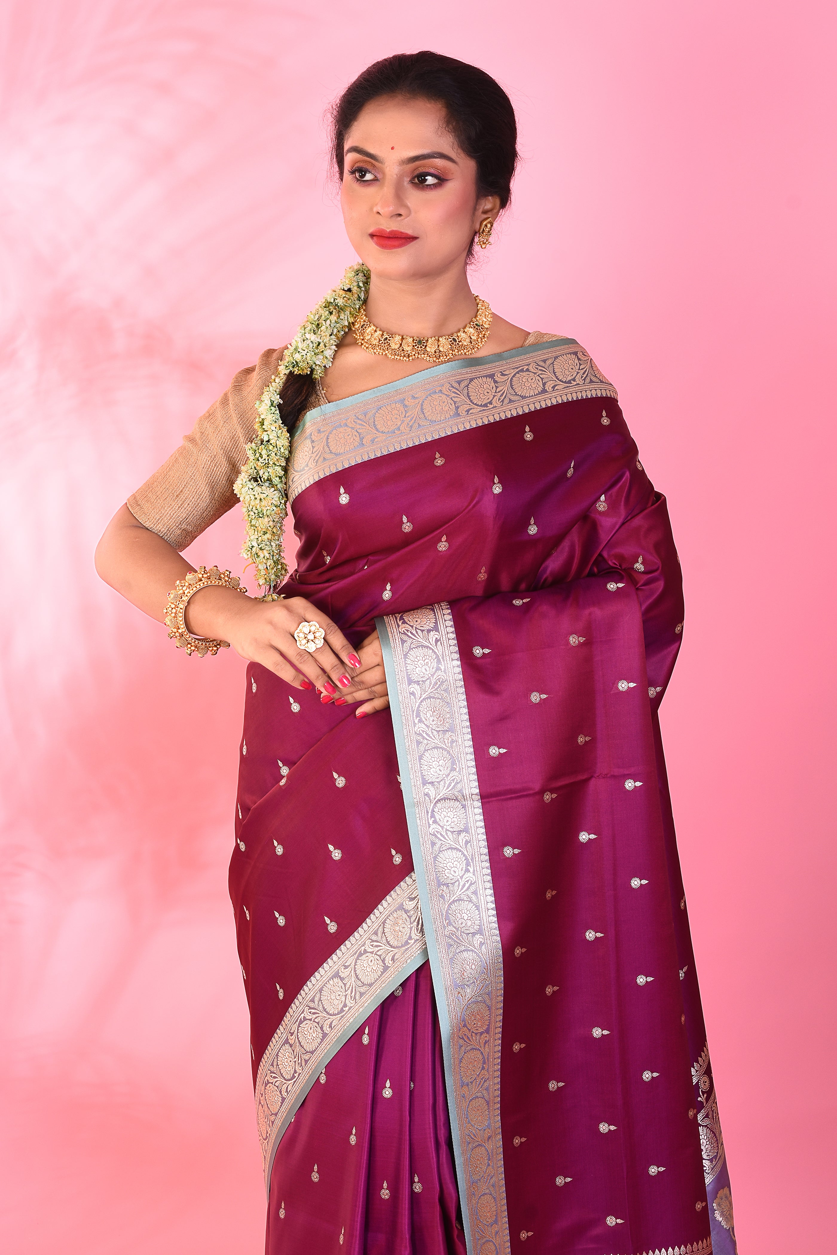 Wine Mushroo Silk Saree - Keya Seth Exclusive