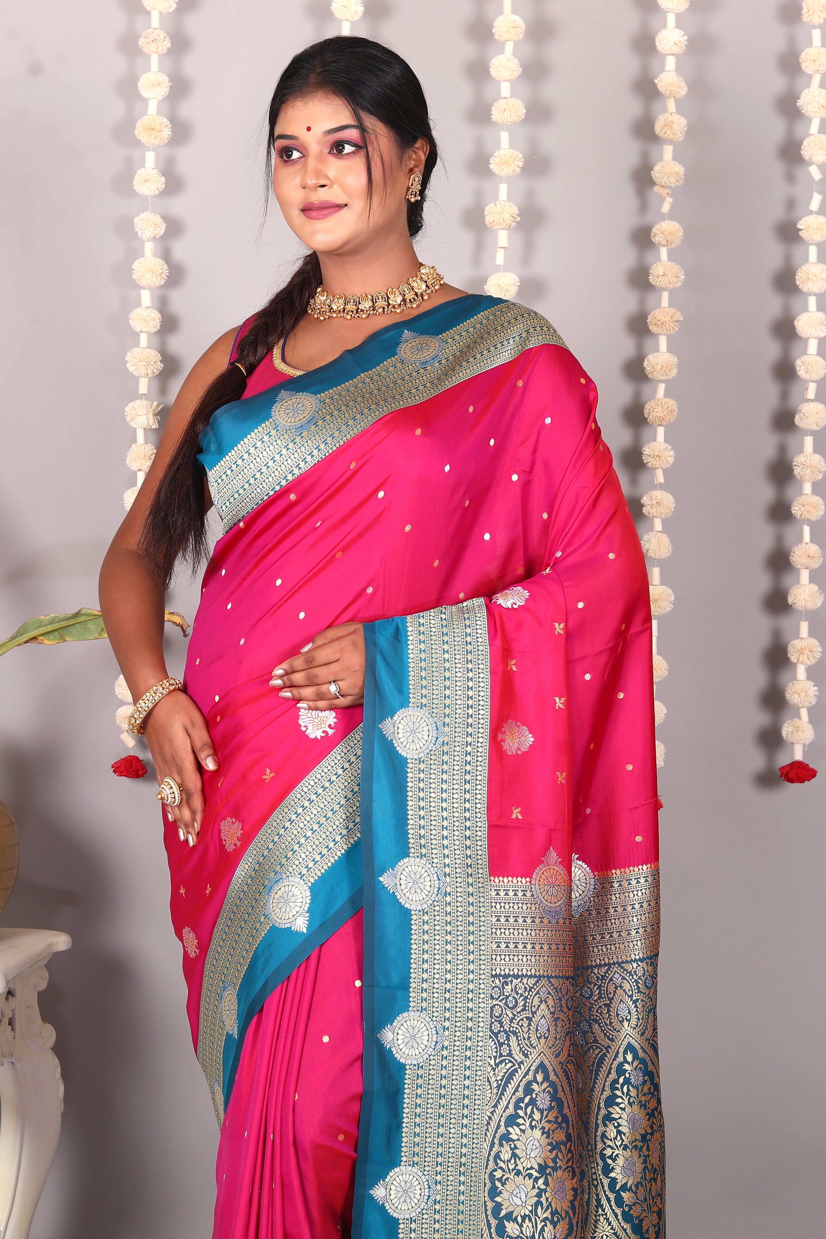 Magenta Blended Katan Silk Saree - Keya Seth Exclusive