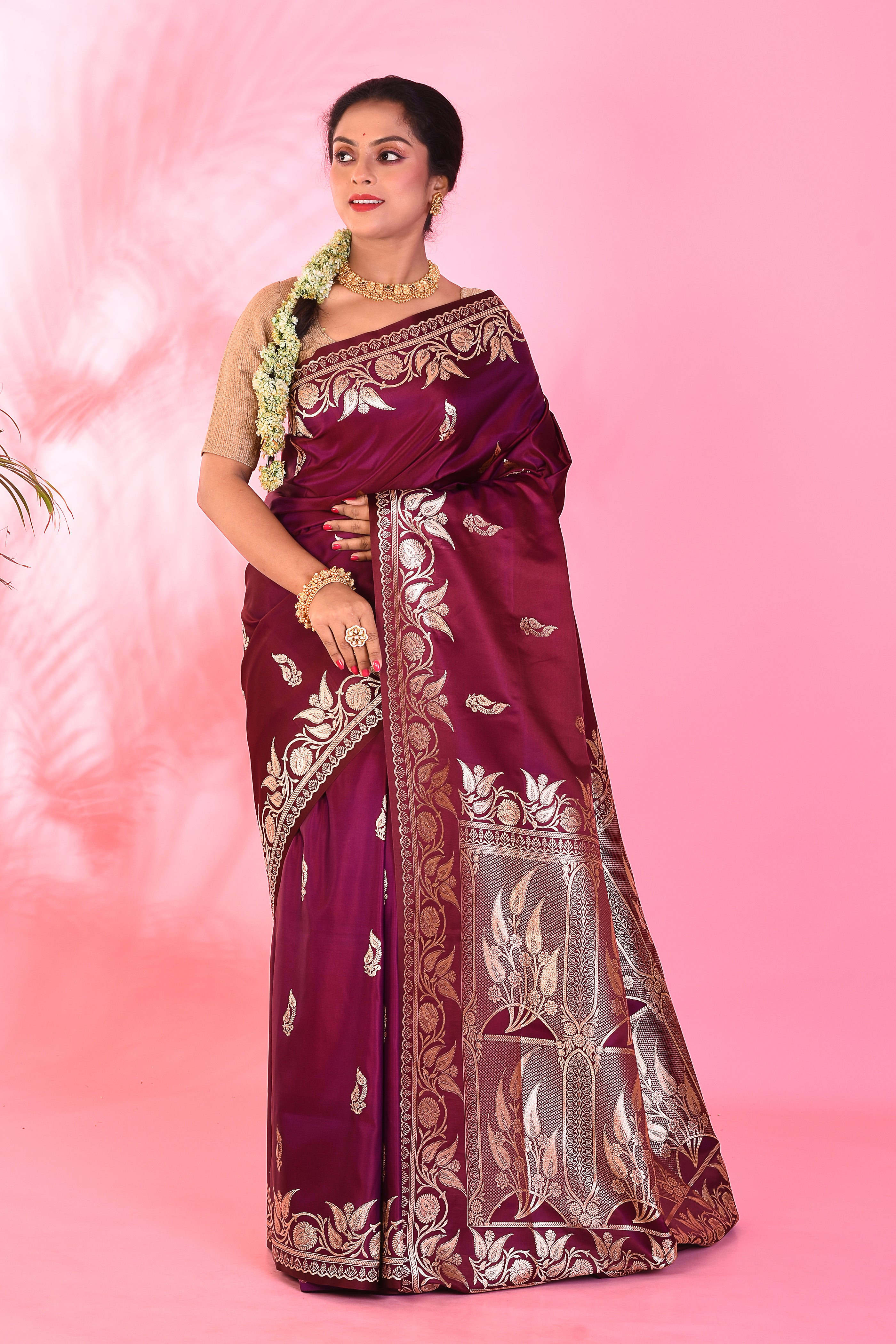 Wine Mushroo Silk Saree - Keya Seth Exclusive
