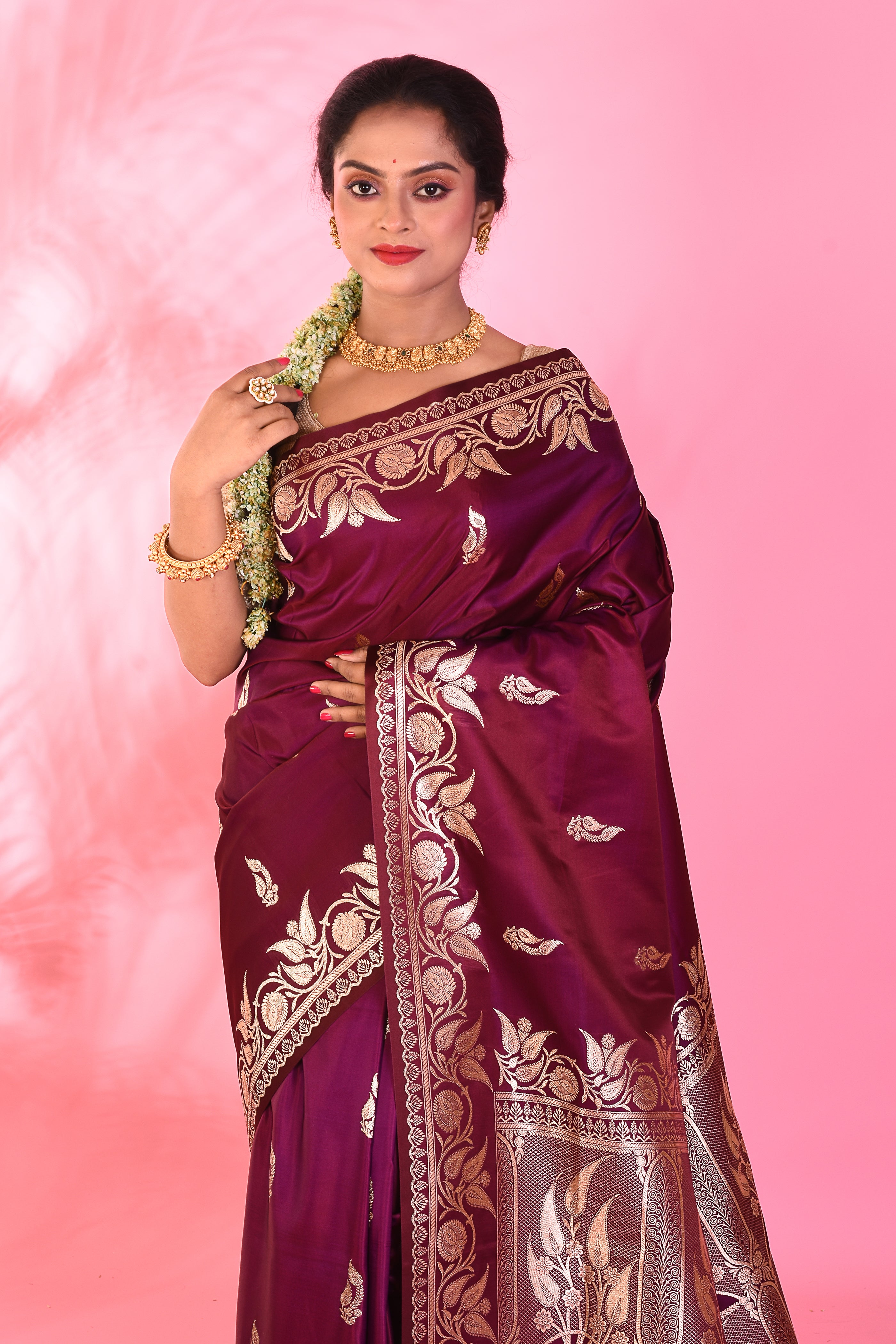Wine Mushroo Silk Saree - Keya Seth Exclusive