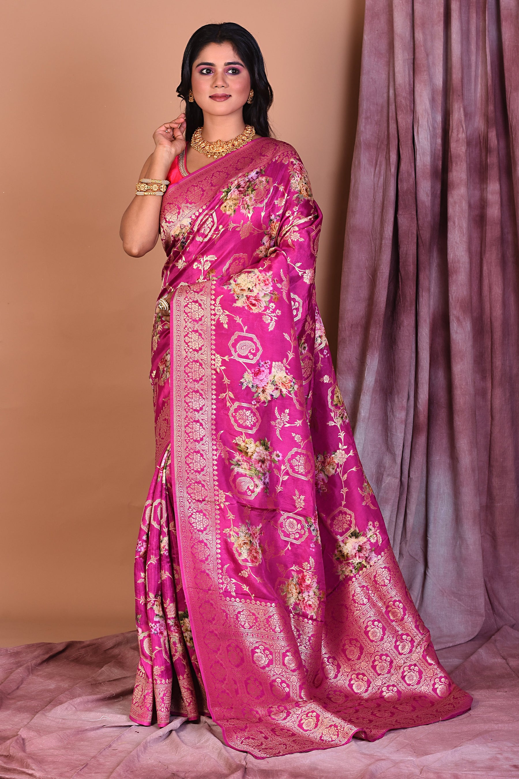 Rani Blended Dola Silk Saree with Golden Zari - Keya Seth Exclusive