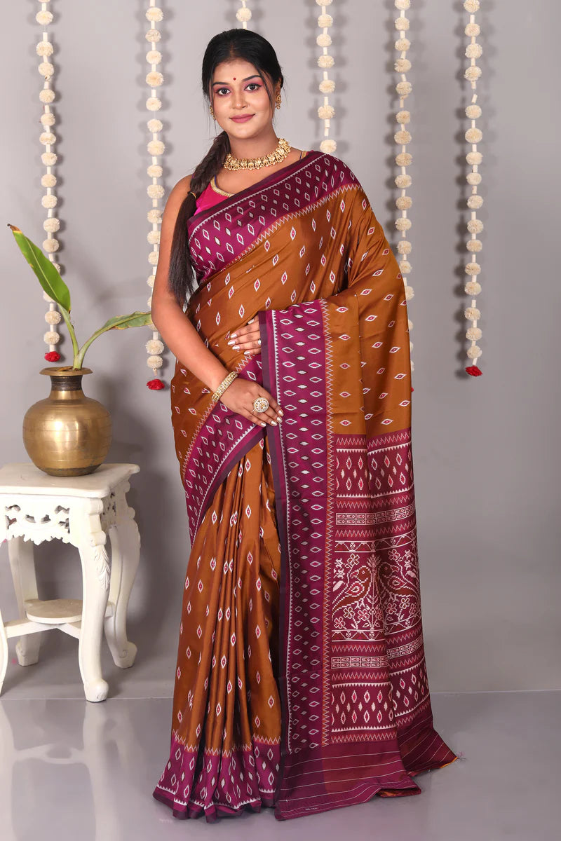 Brown Blended Ikkat Silk Saree - Keya Seth Exclusive