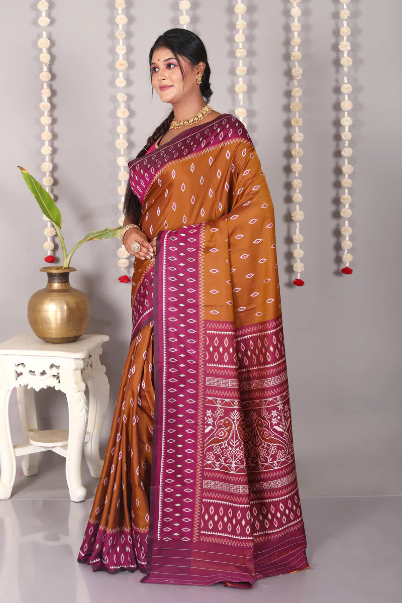 Brown Blended Ikkat Silk Saree - Keya Seth Exclusive