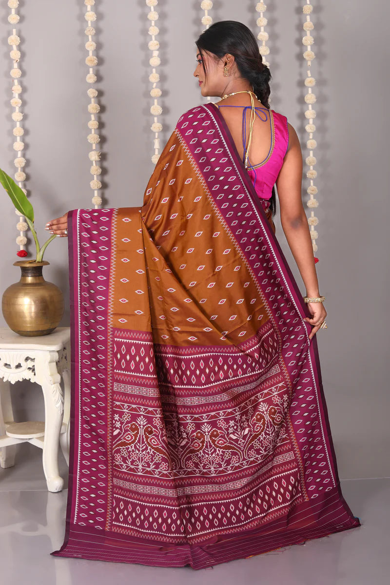 Brown Blended Ikkat Silk Saree - Keya Seth Exclusive