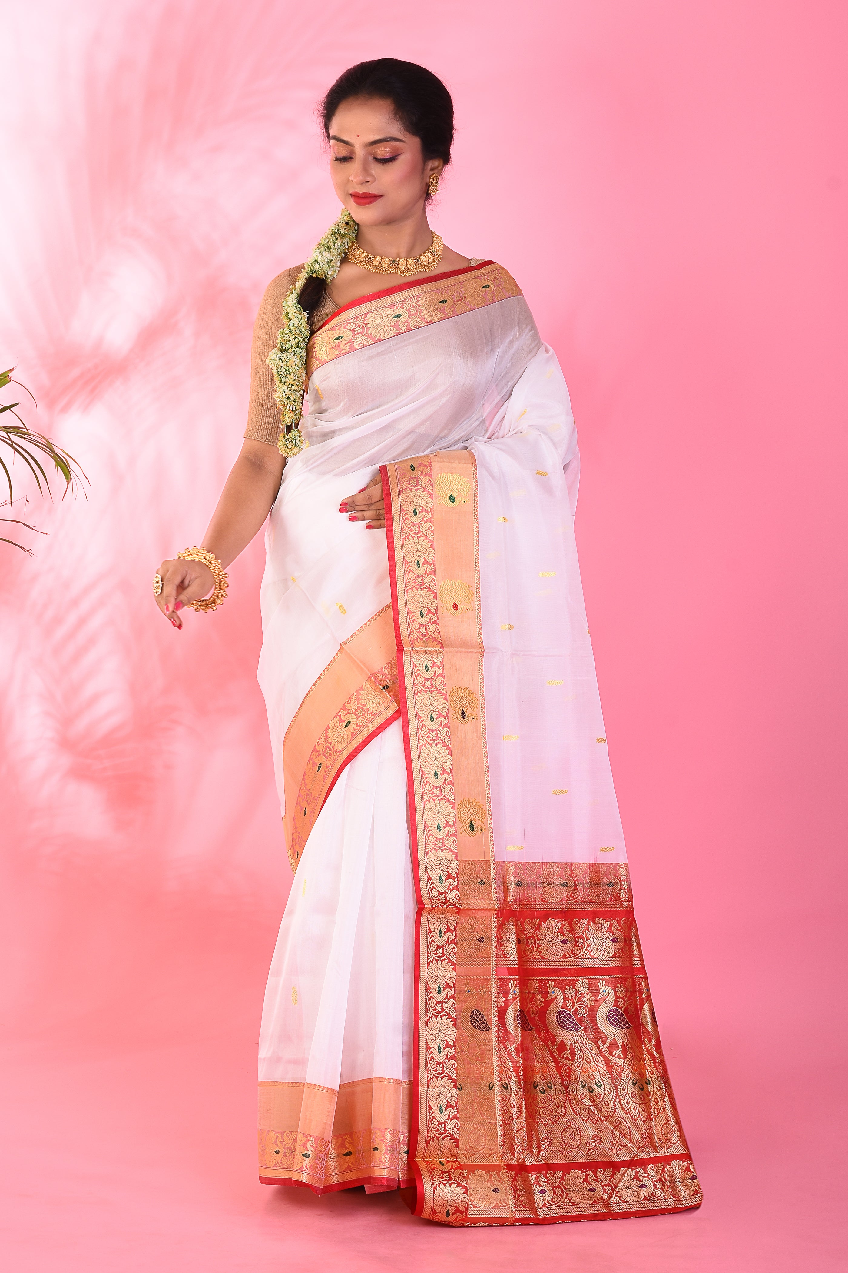 White Madurai Pattu Saree - Keya Seth Exclusive