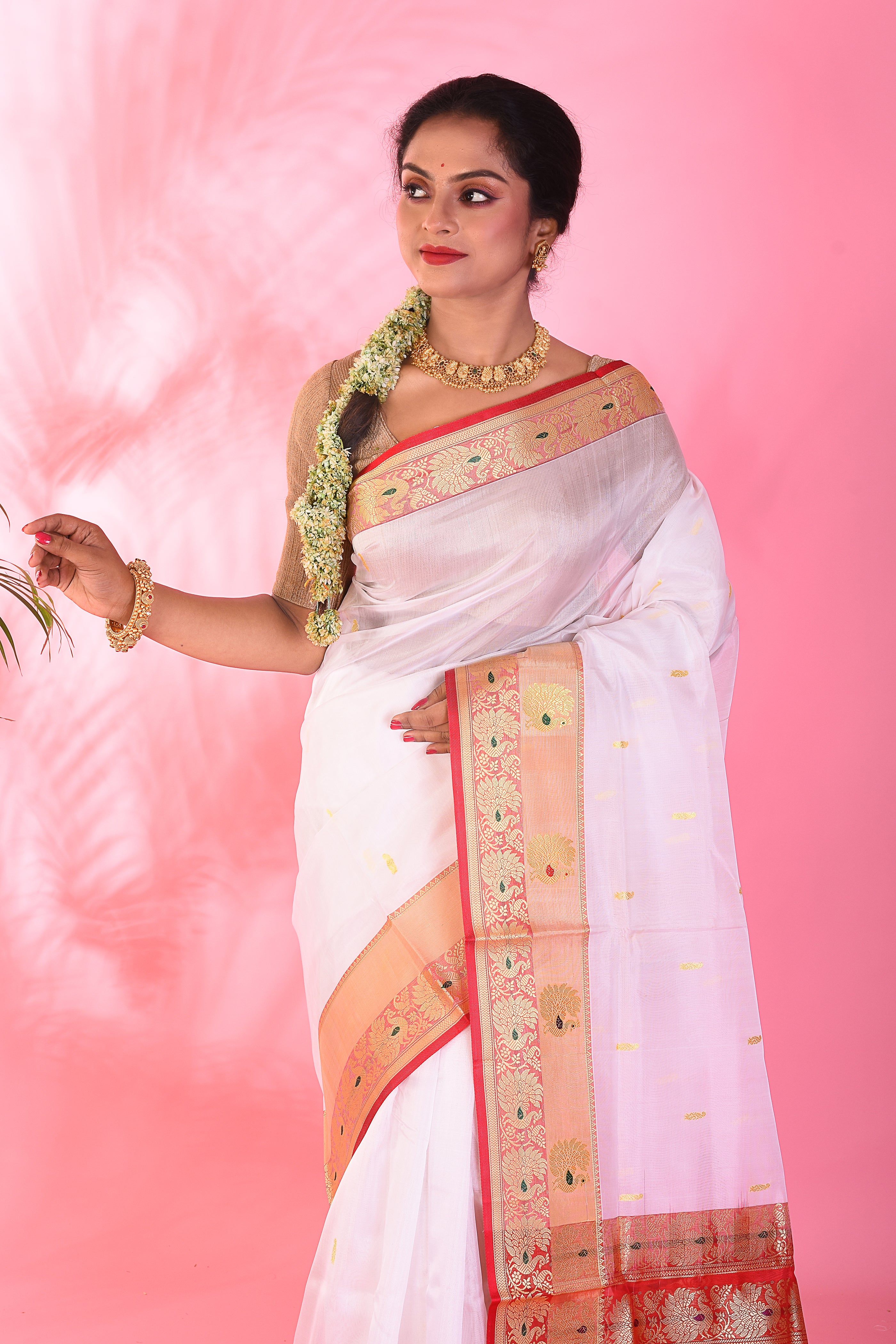 White Madurai Pattu Saree - Keya Seth Exclusive