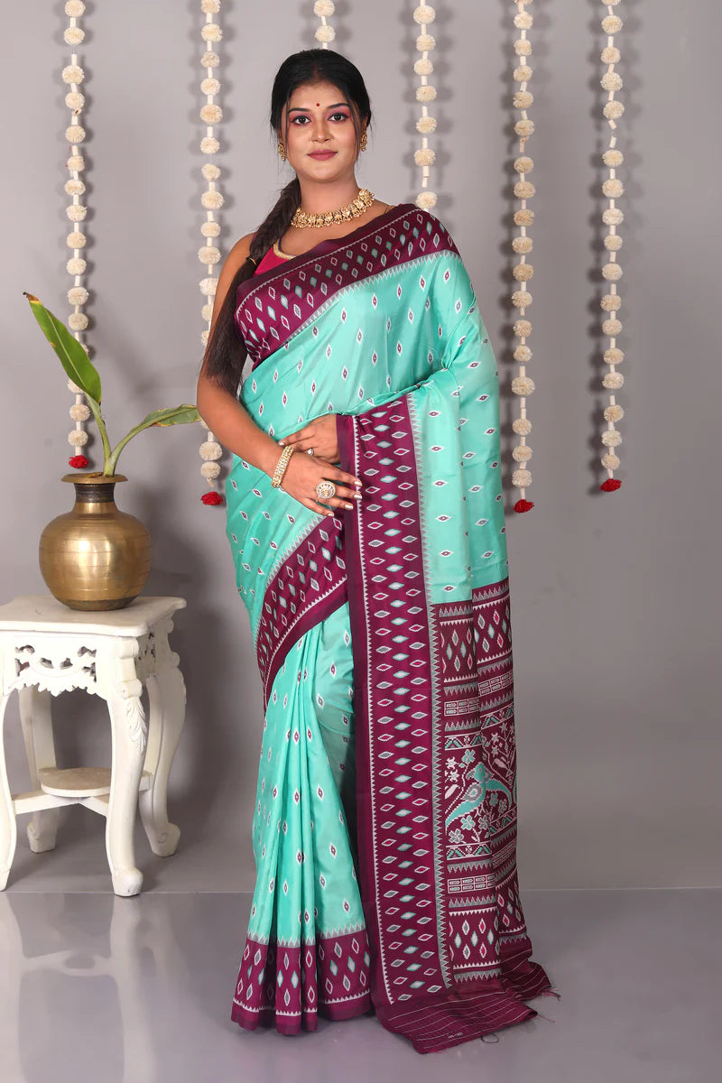 Sea Green Blended Ikkat Silk Saree - Keya Seth Exclusive