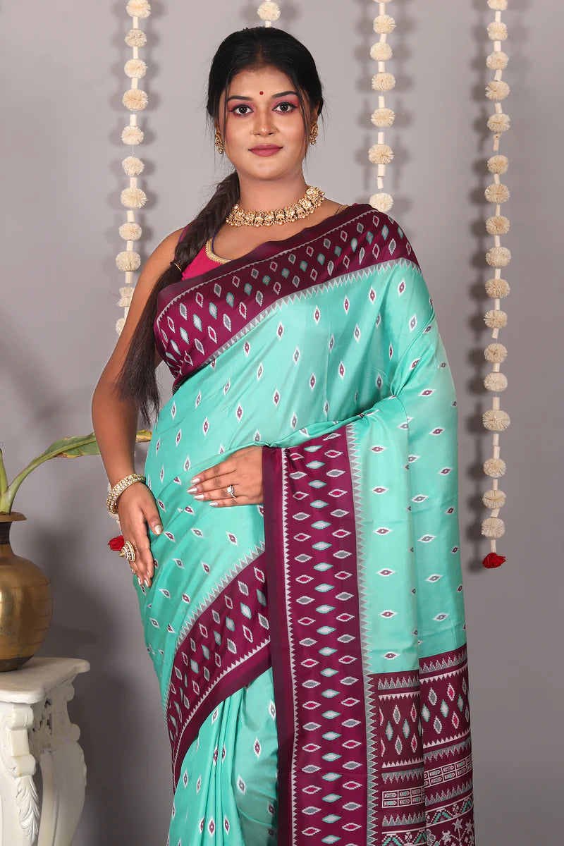 Sea Green Blended Ikkat Silk Saree - Keya Seth Exclusive