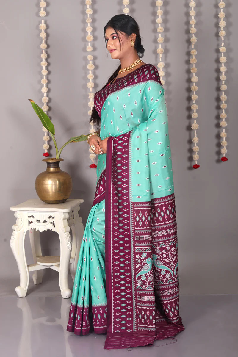 Sea Green Blended Ikkat Silk Saree - Keya Seth Exclusive