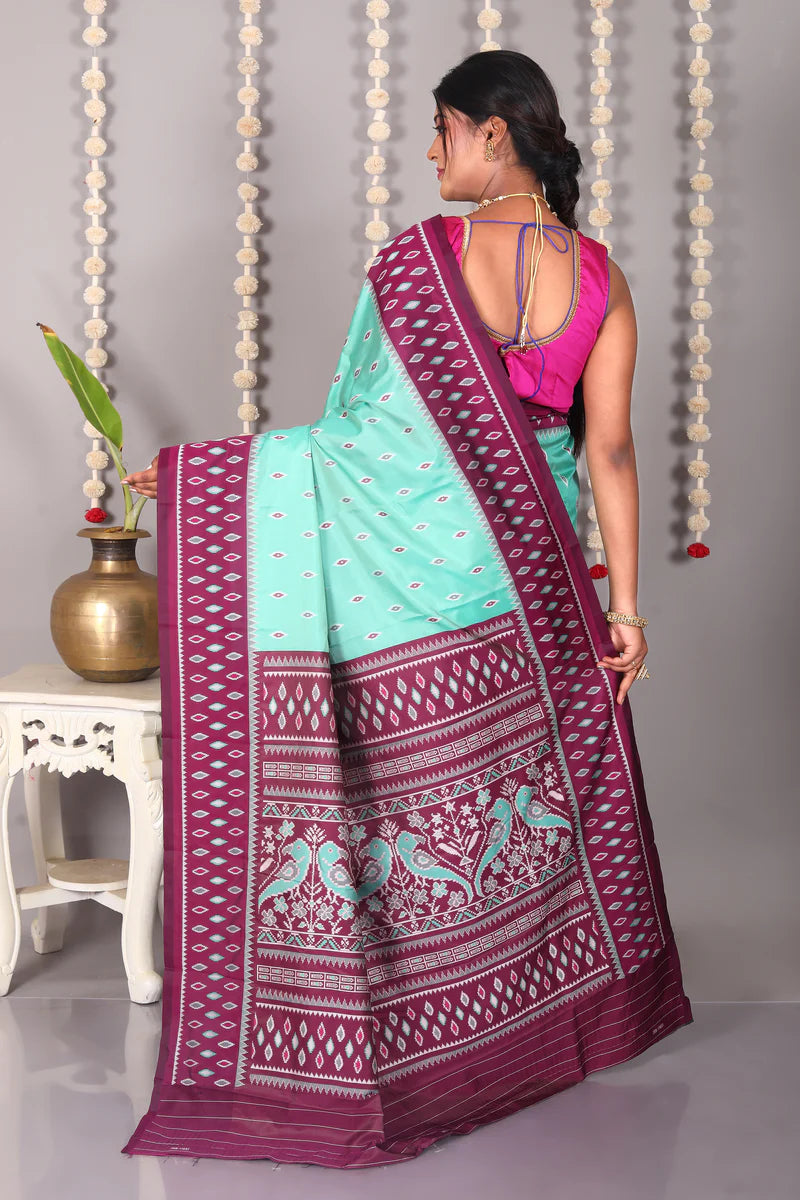 Sea Green Blended Ikkat Silk Saree - Keya Seth Exclusive