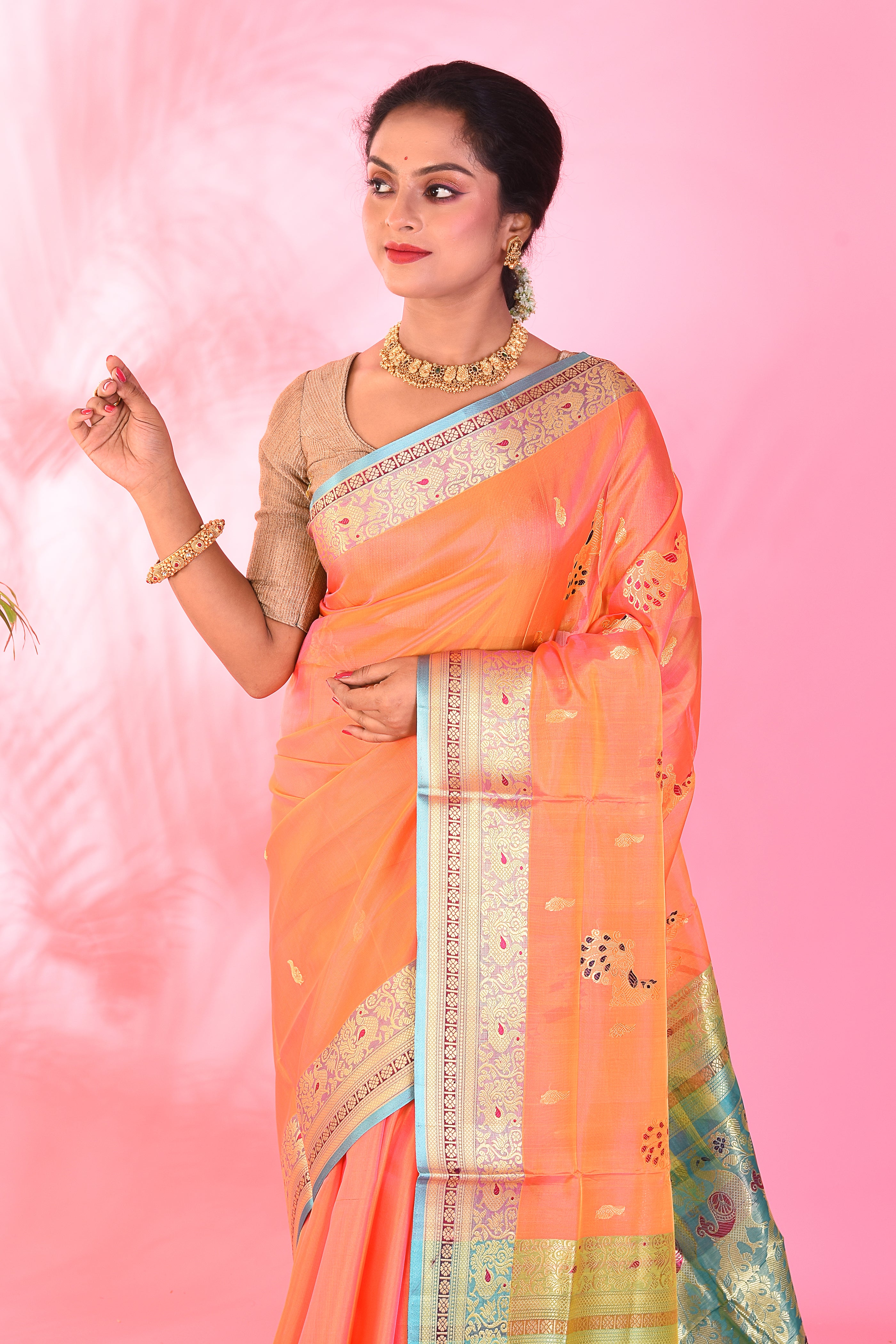 Orange Madurai Pattu Saree - Keya Seth Exclusive