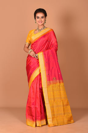 Peachy Pink Pure Bomkai Saree - Keya Seth Exclusive