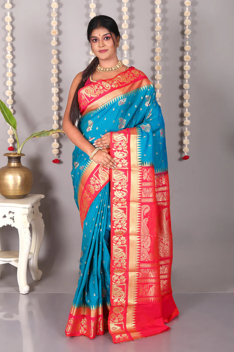 Blue Blended Kanjivaram Silk Saree - Keya Seth Exclusive