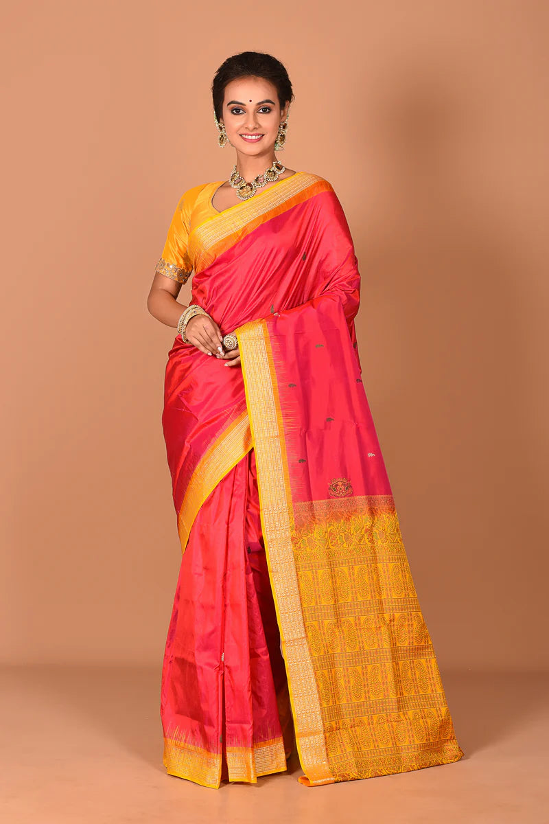 Peachy Pink Pure Bomkai Saree - Keya Seth Exclusive