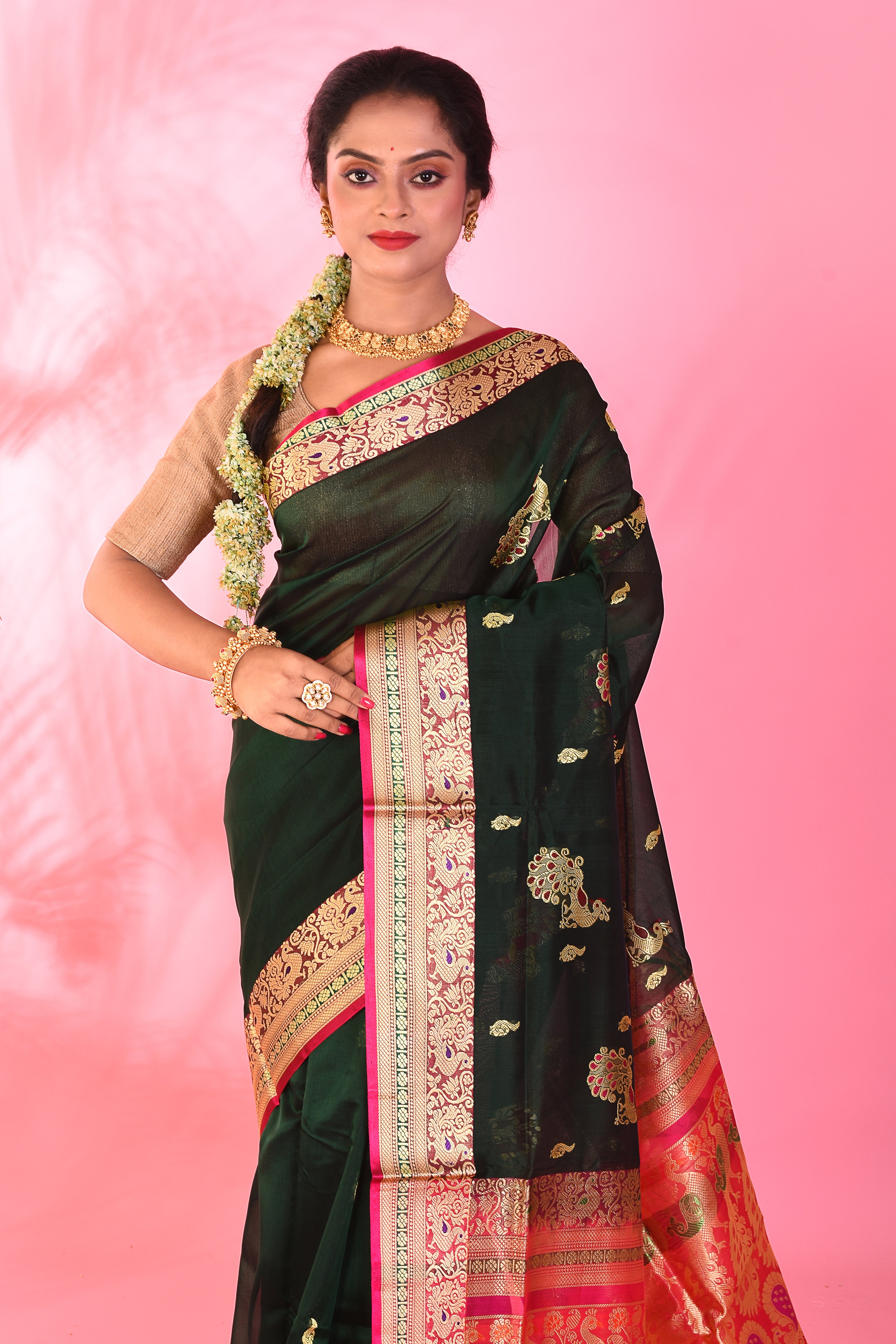 Deep Green Madurai Pattu saree - Keya Seth Exclusive