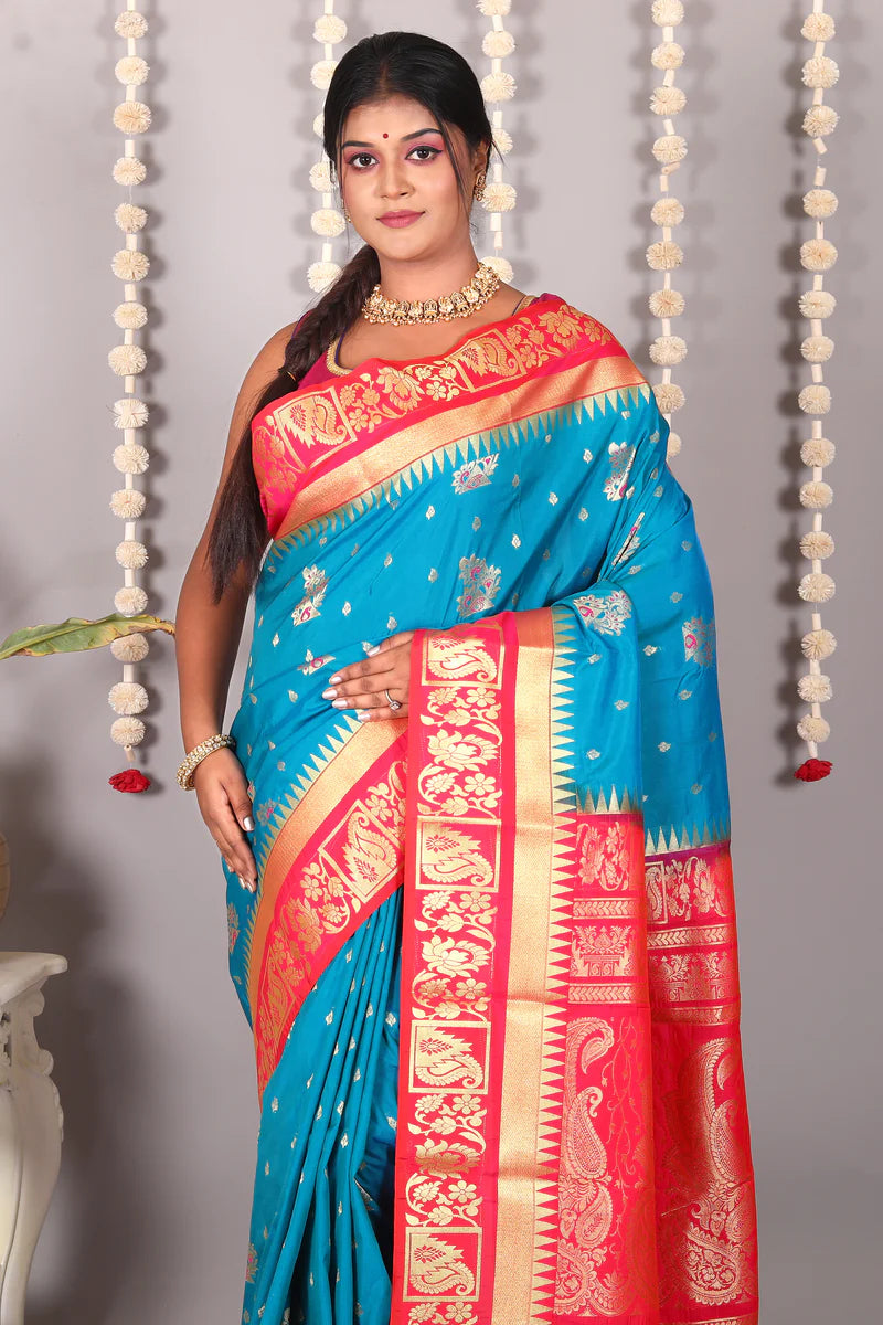 Blue Blended Kanjivaram Silk Saree - Keya Seth Exclusive