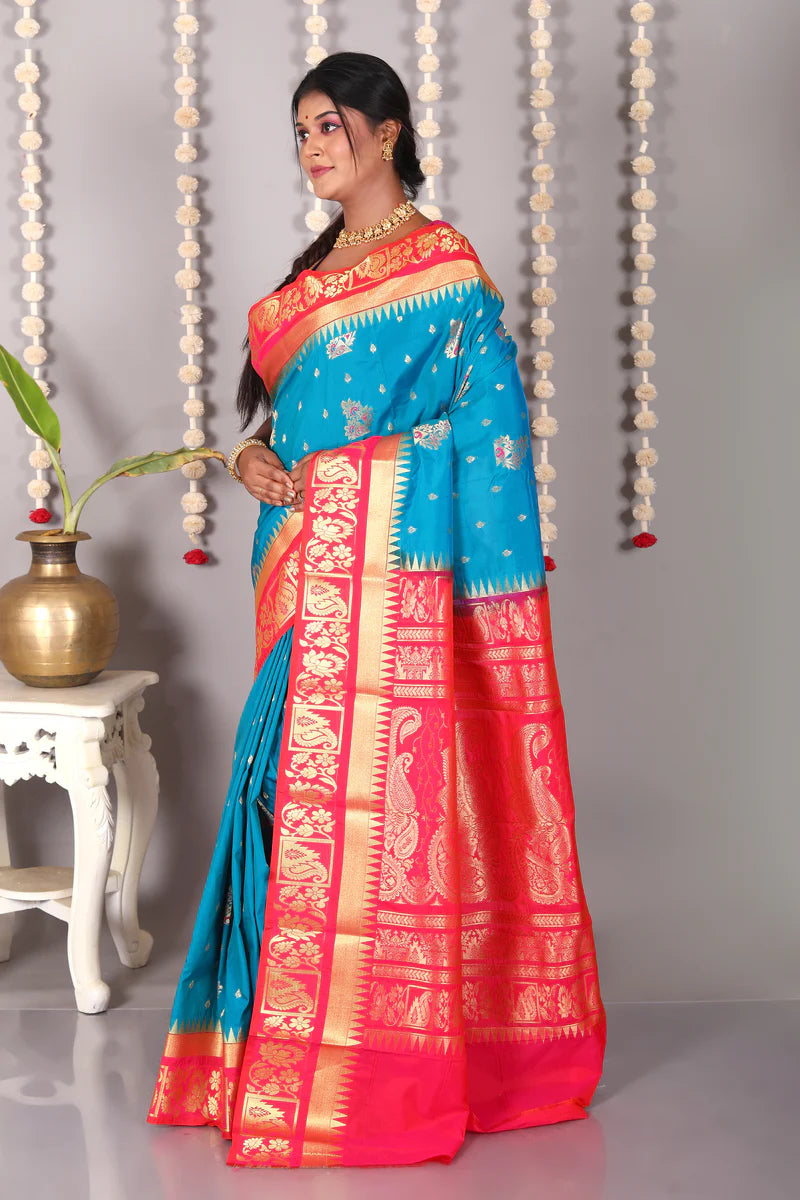 Blue Blended Kanjivaram Silk Saree - Keya Seth Exclusive