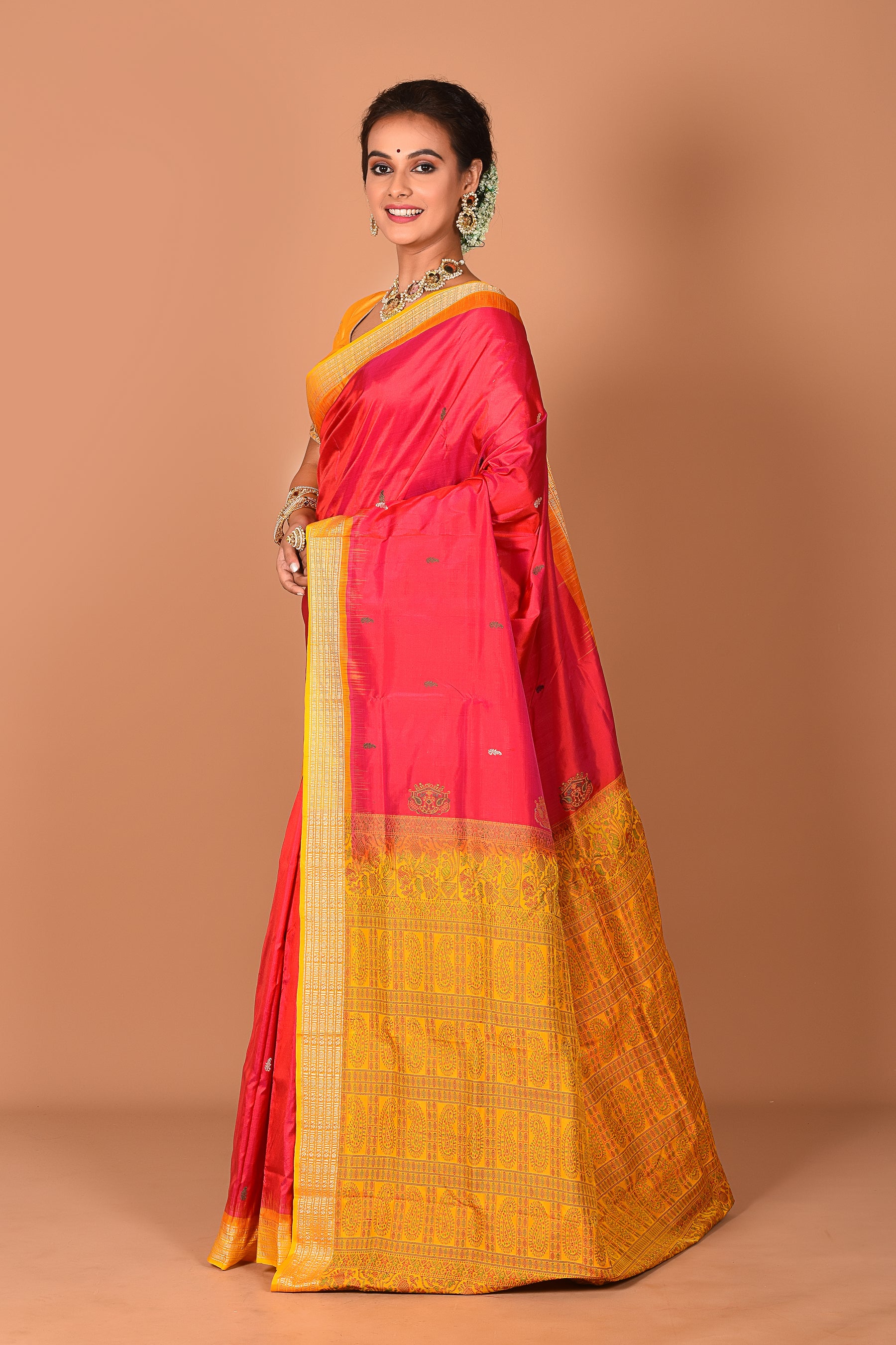 Peachy Pink Pure Bomkai Saree - Keya Seth Exclusive