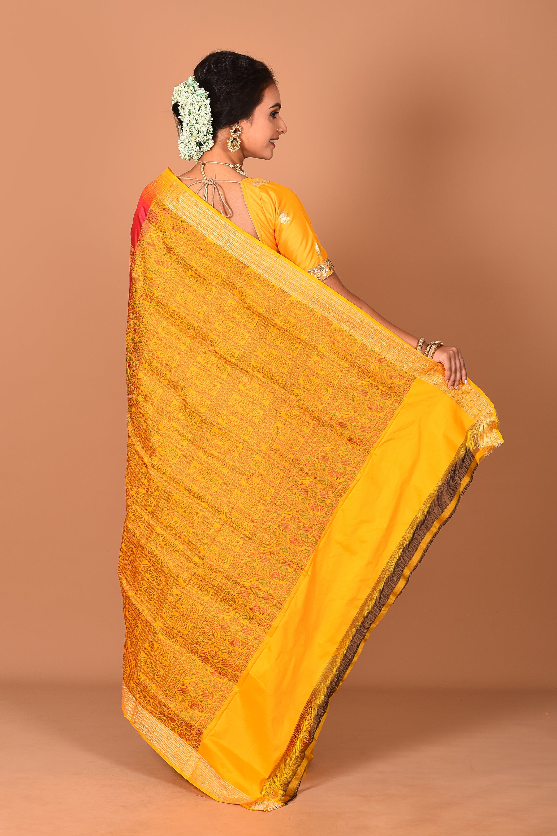 Peachy Pink Pure Bomkai Saree - Keya Seth Exclusive