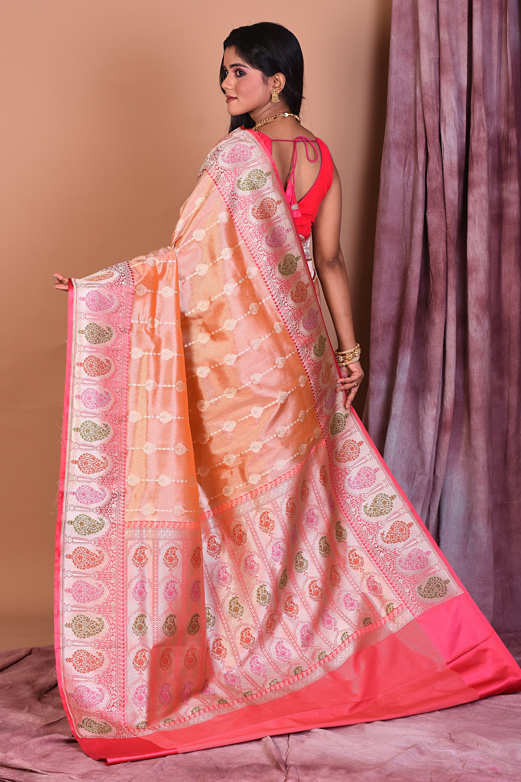 Peach Blended Tissue Saree with Meenakari Works - Keya Seth Exclusive