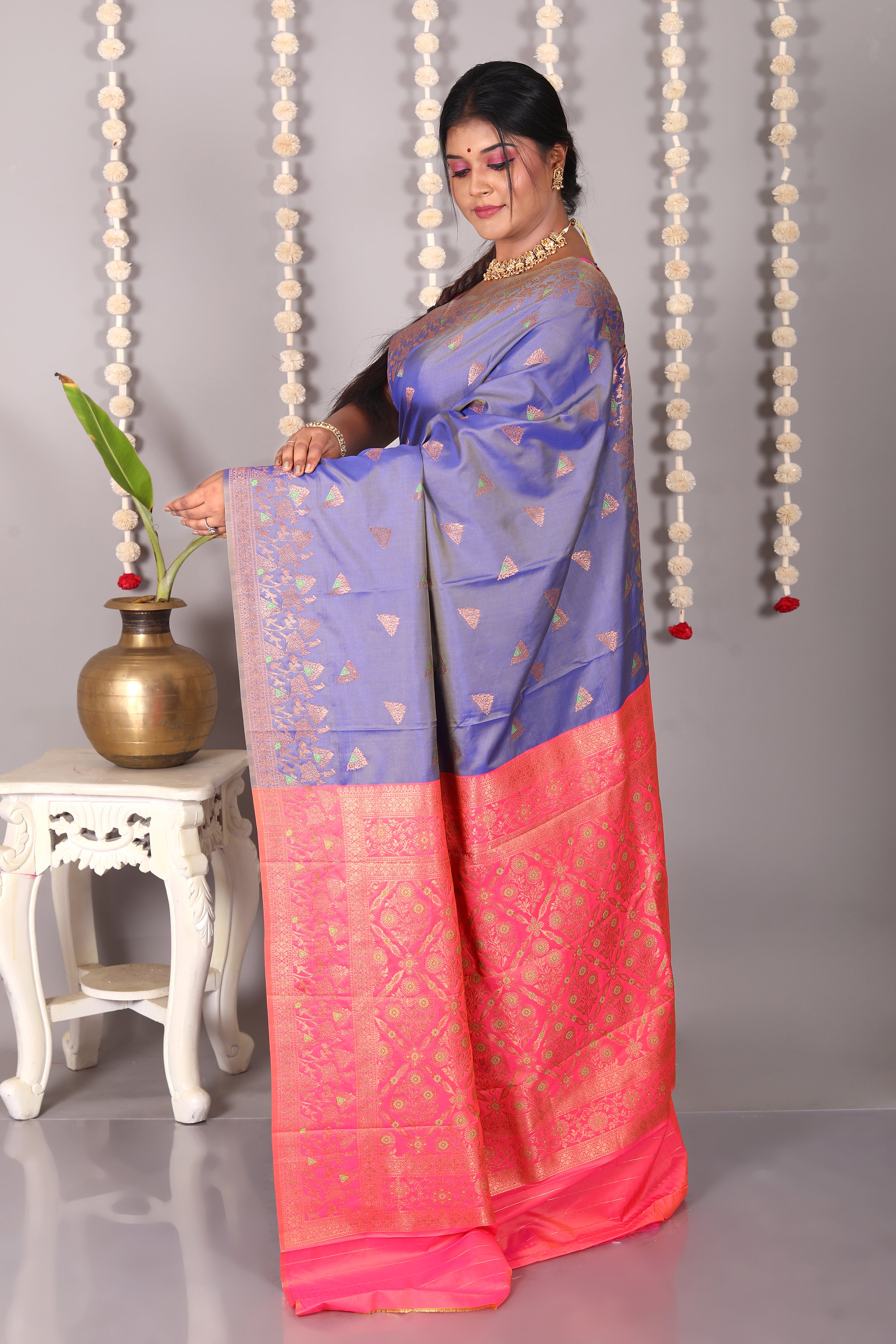 Lavender Blended Satin Silk Saree - Keya Seth Exclusive
