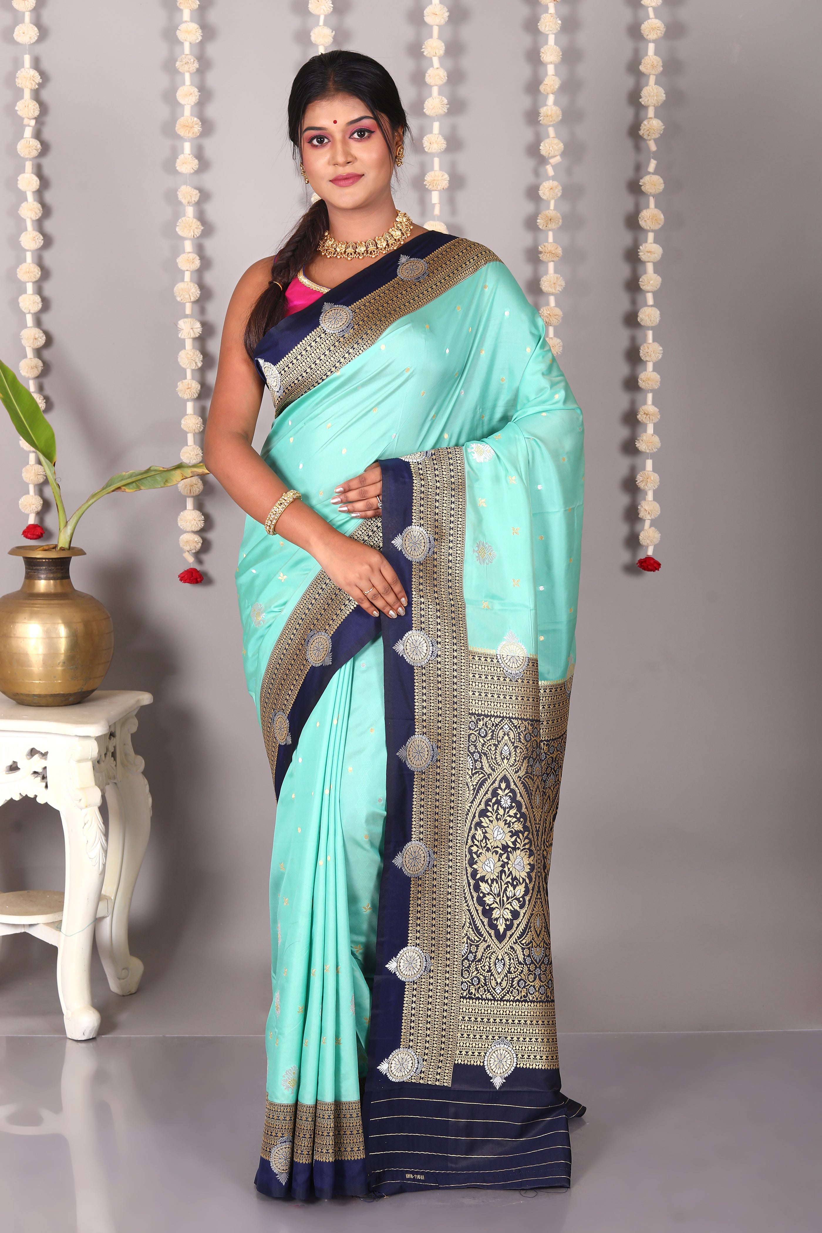 Sea Green Blended Katan Silk Saree - Keya Seth Exclusive