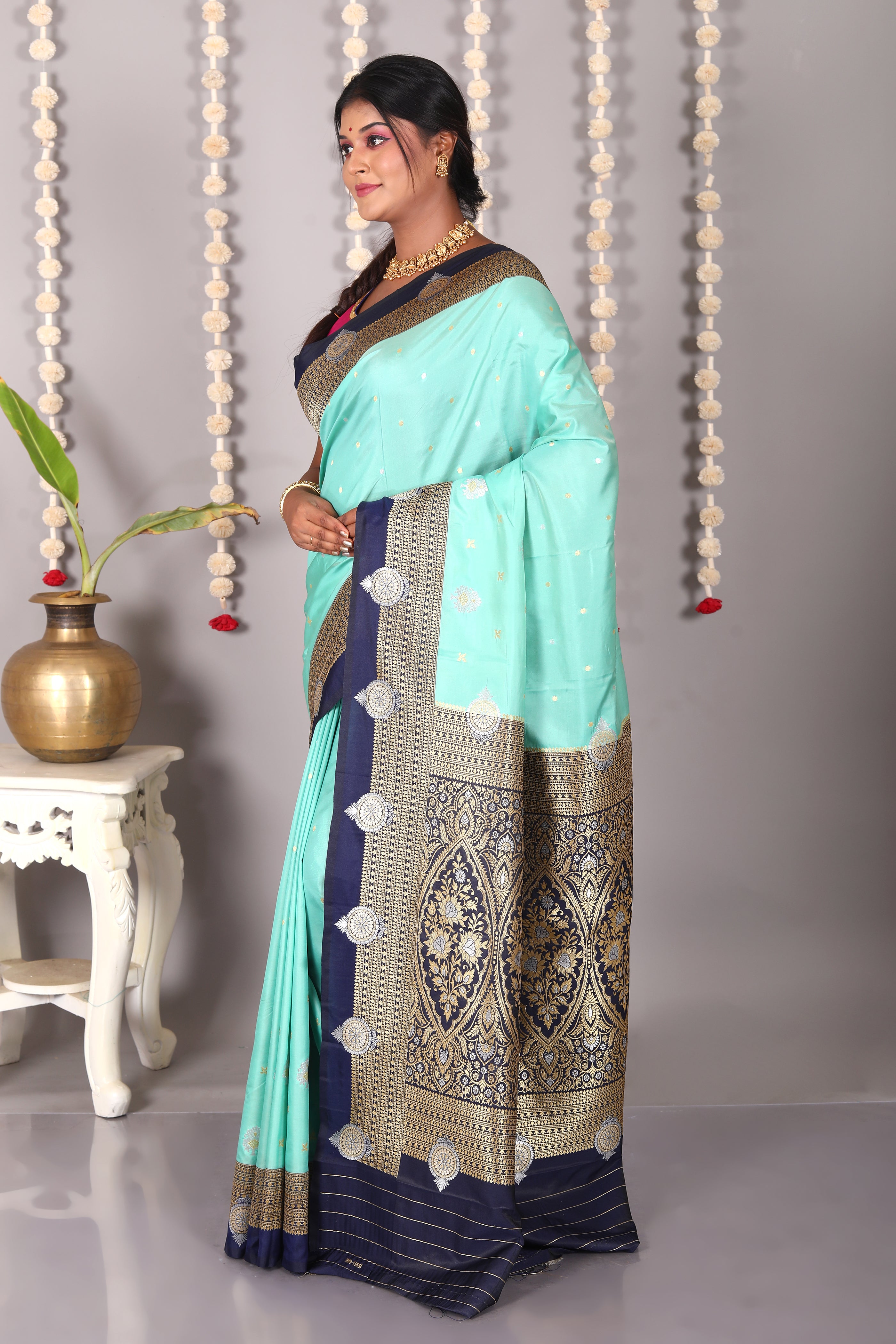 Sea Green Blended Katan Silk Saree - Keya Seth Exclusive