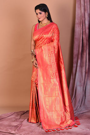 Red Blended Dupion Silk Saree with Golden Border - Keya Seth Exclusive