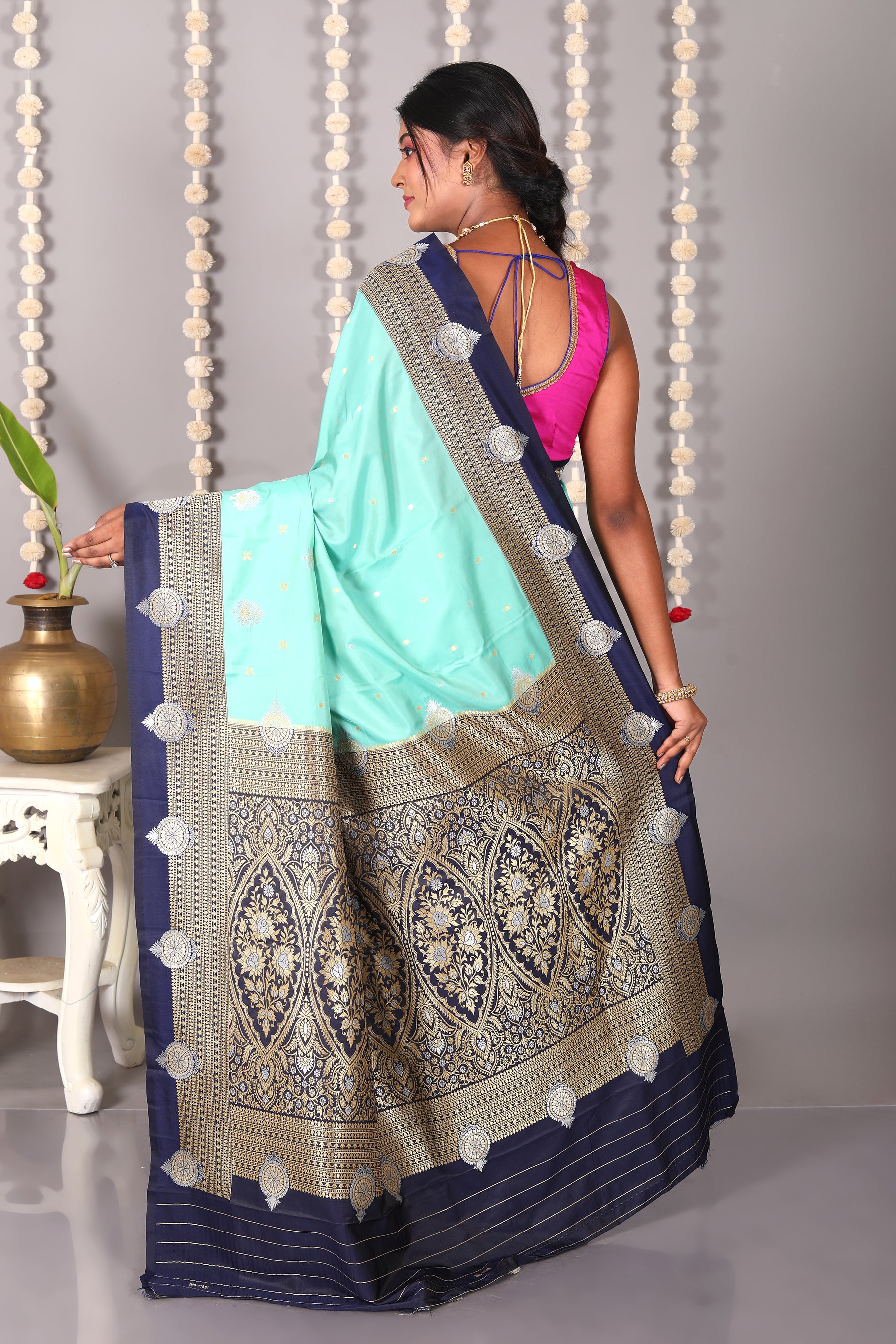 Sea Green Blended Katan Silk Saree - Keya Seth Exclusive