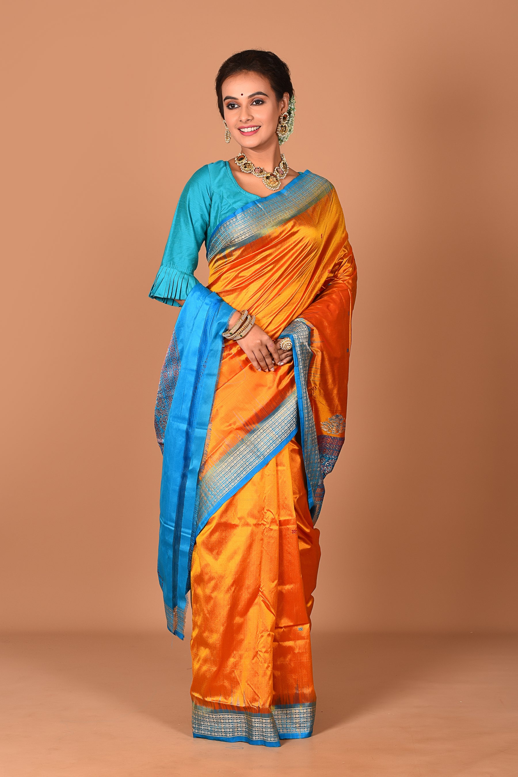 Chrome Yellow Pure Bomkai Saree - Keya Seth Exclusive