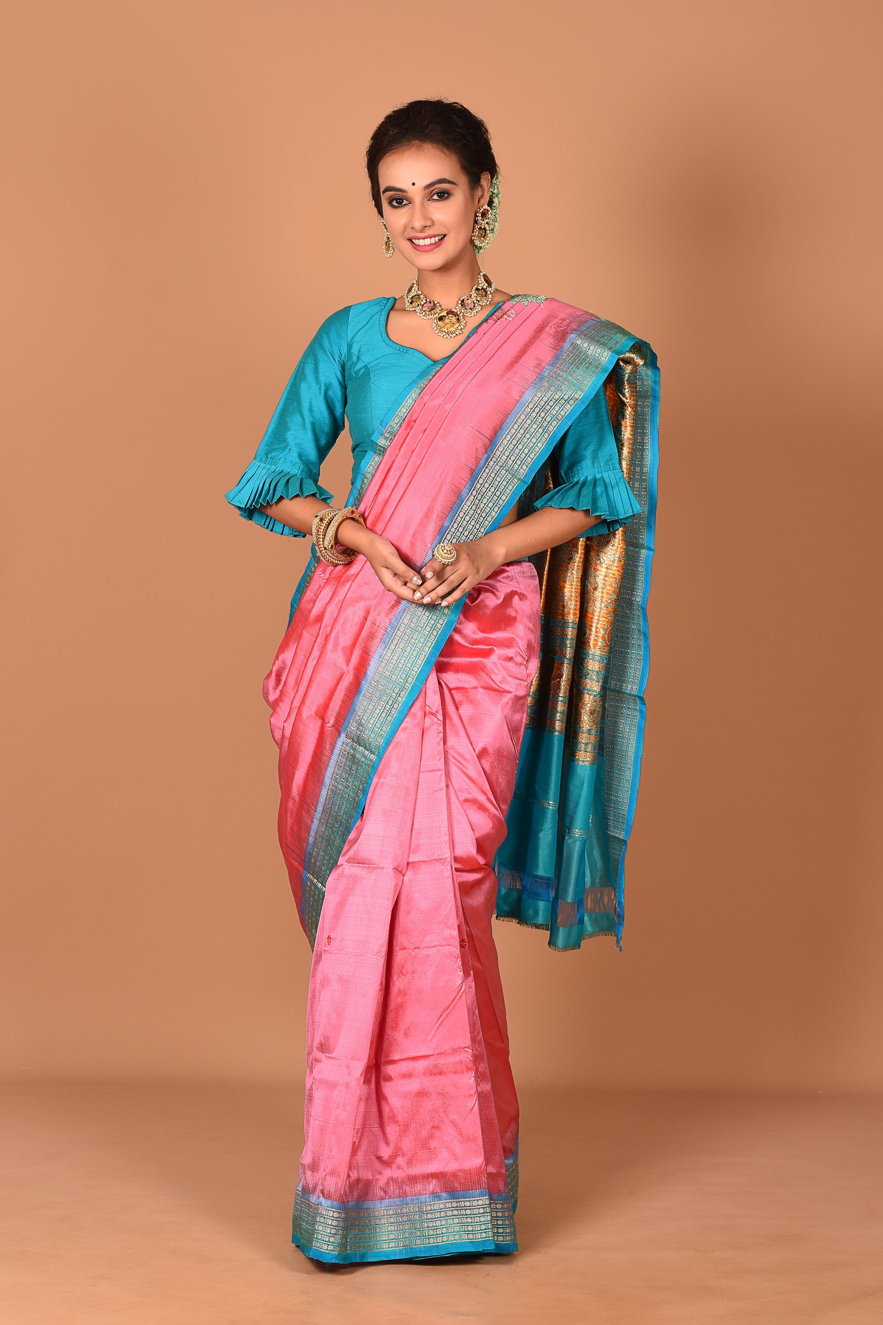 Baby Pink Pure Bomkai Saree - Keya Seth Exclusive