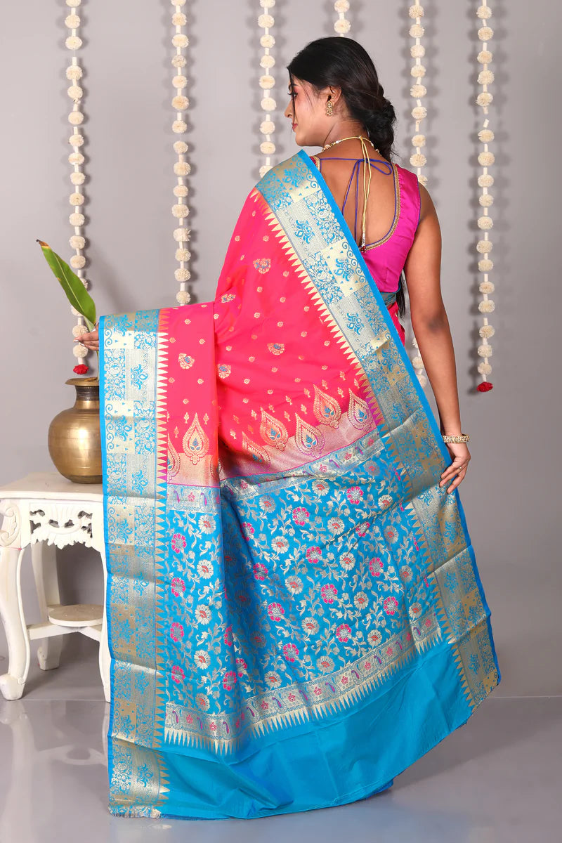 Pink Blended Kanjivaram Silk Saree - Keya Seth Exclusive